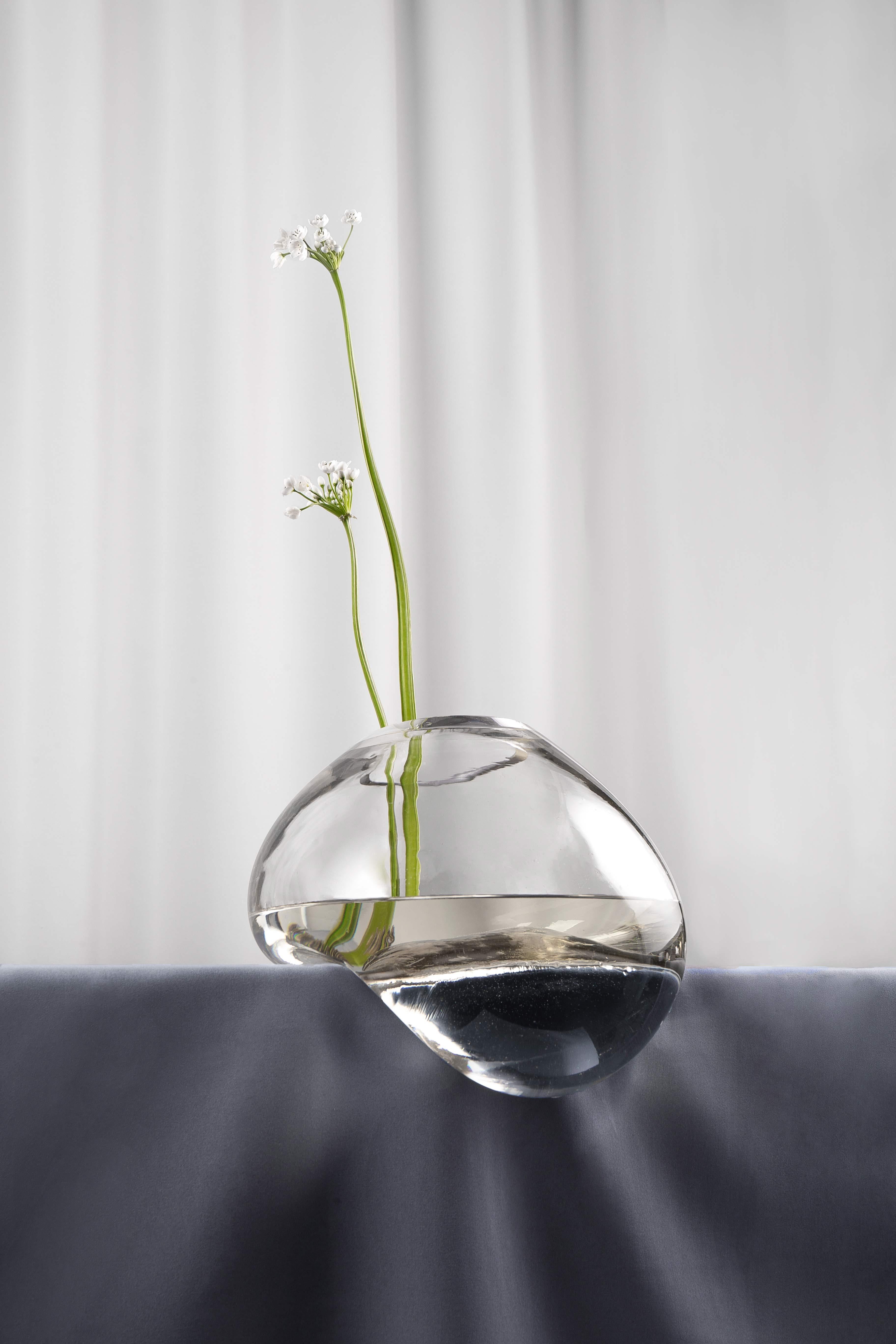 Smoked Glass Modern Gutta Vase CS1 by Noom in Blown Transparent glass