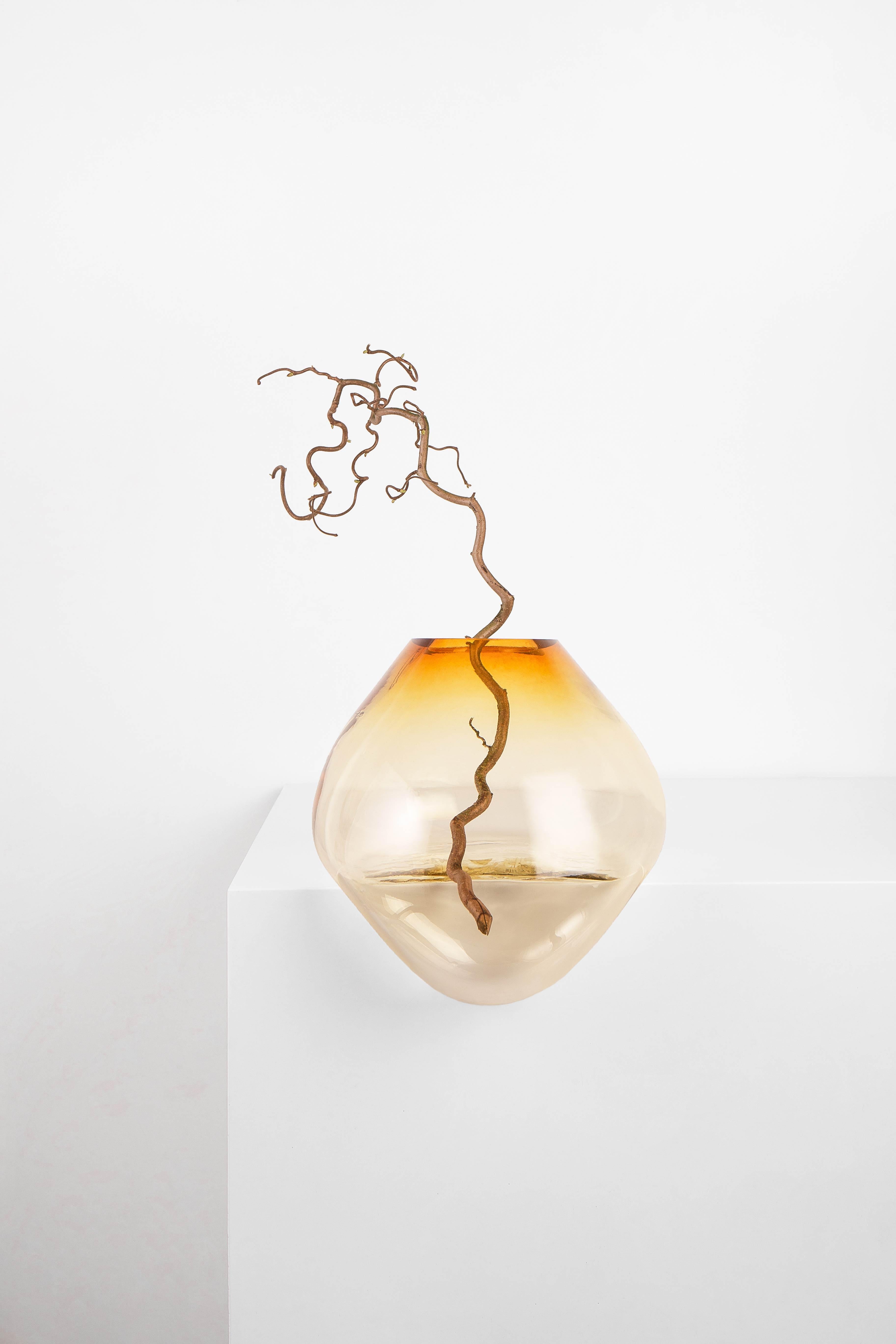 Hand-Crafted Modern Gutta Vase CS2 by Noom in Blown Amber glass