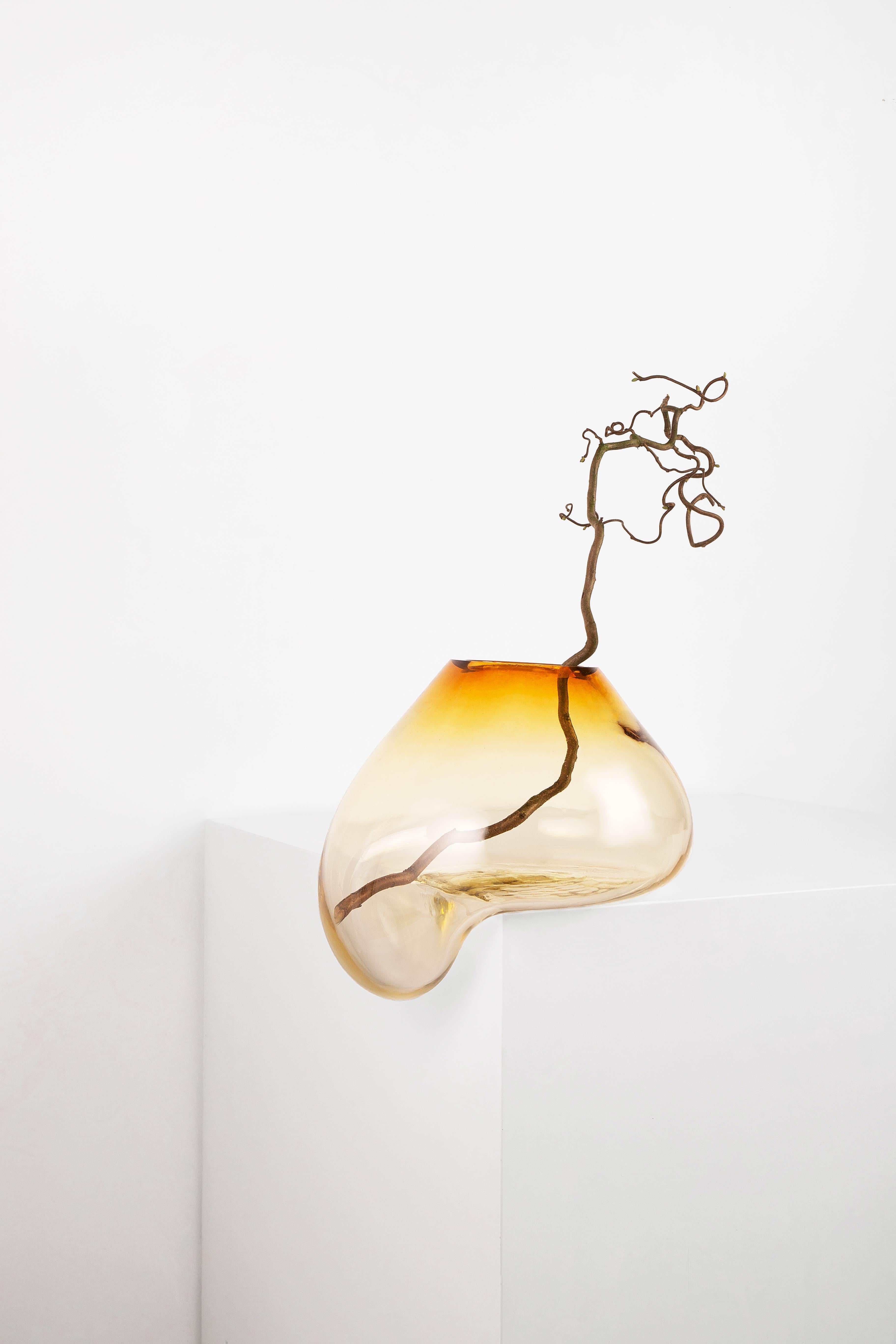 Blown Glass Modern Gutta Vase CS2 by Noom in Blown Amber glass