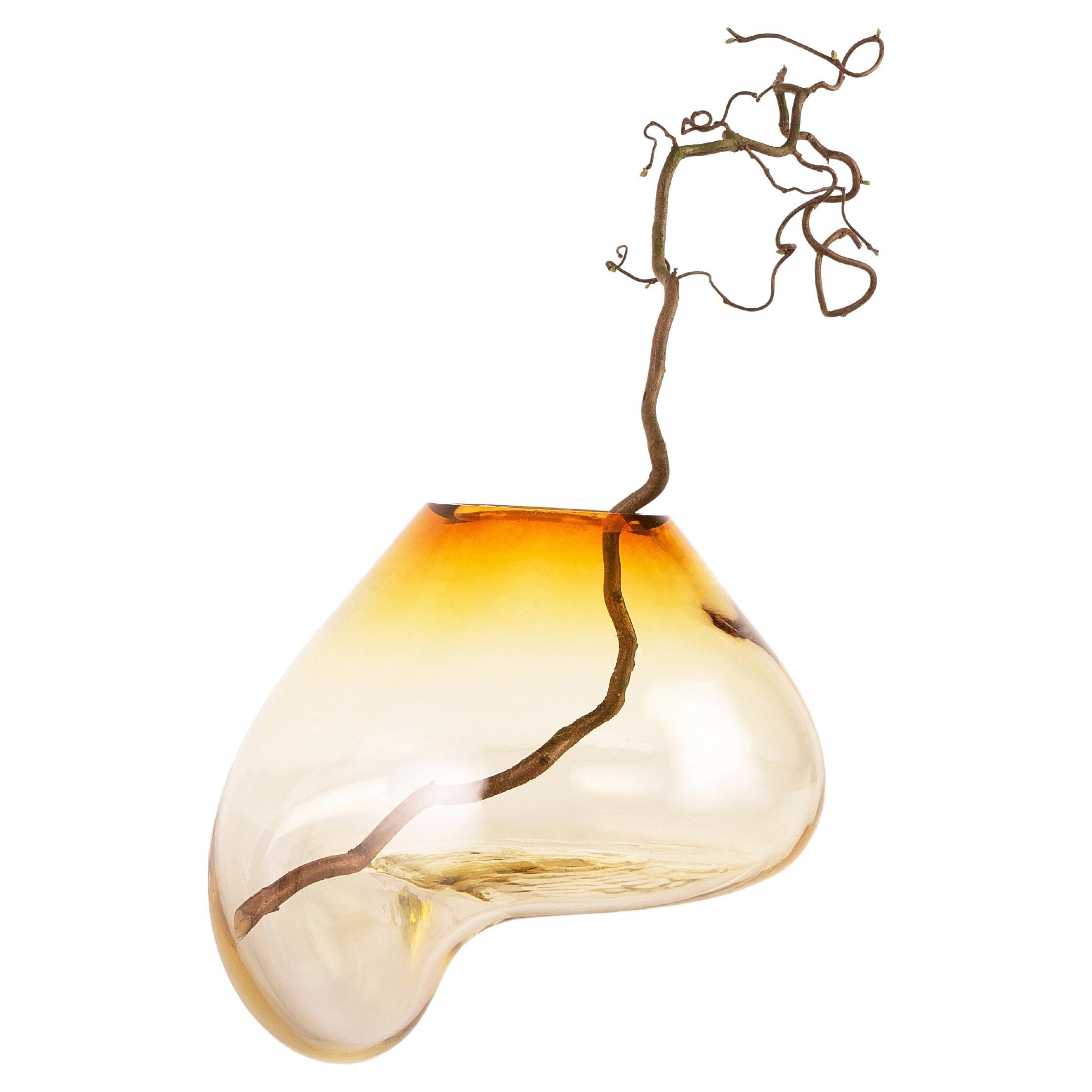 Modern Gutta Vase CS2 by Noom in Blown Amber glass
