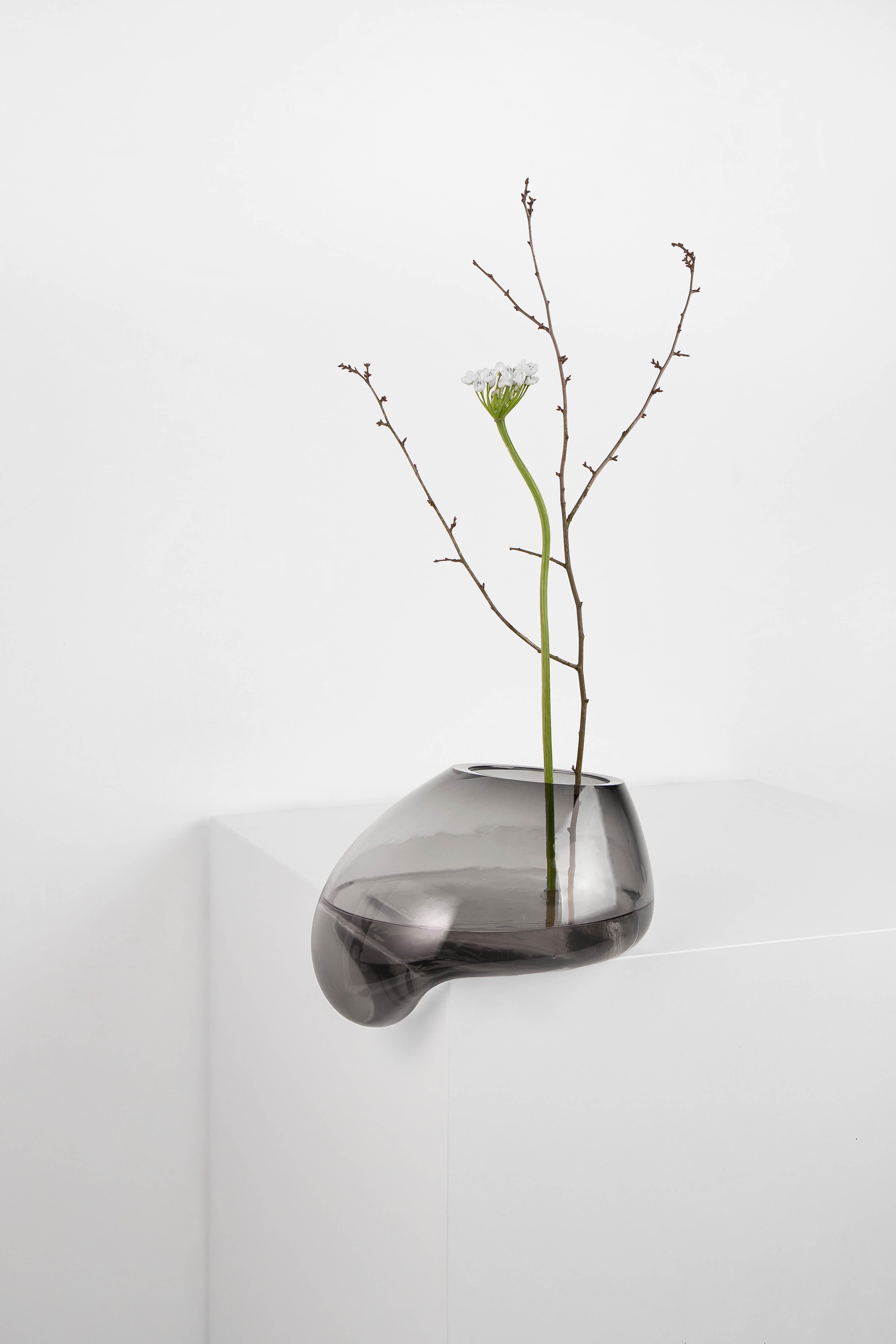 Contemporary Modern Gutta Vase CS3 by Noom in Blown Neutral Grey Glass