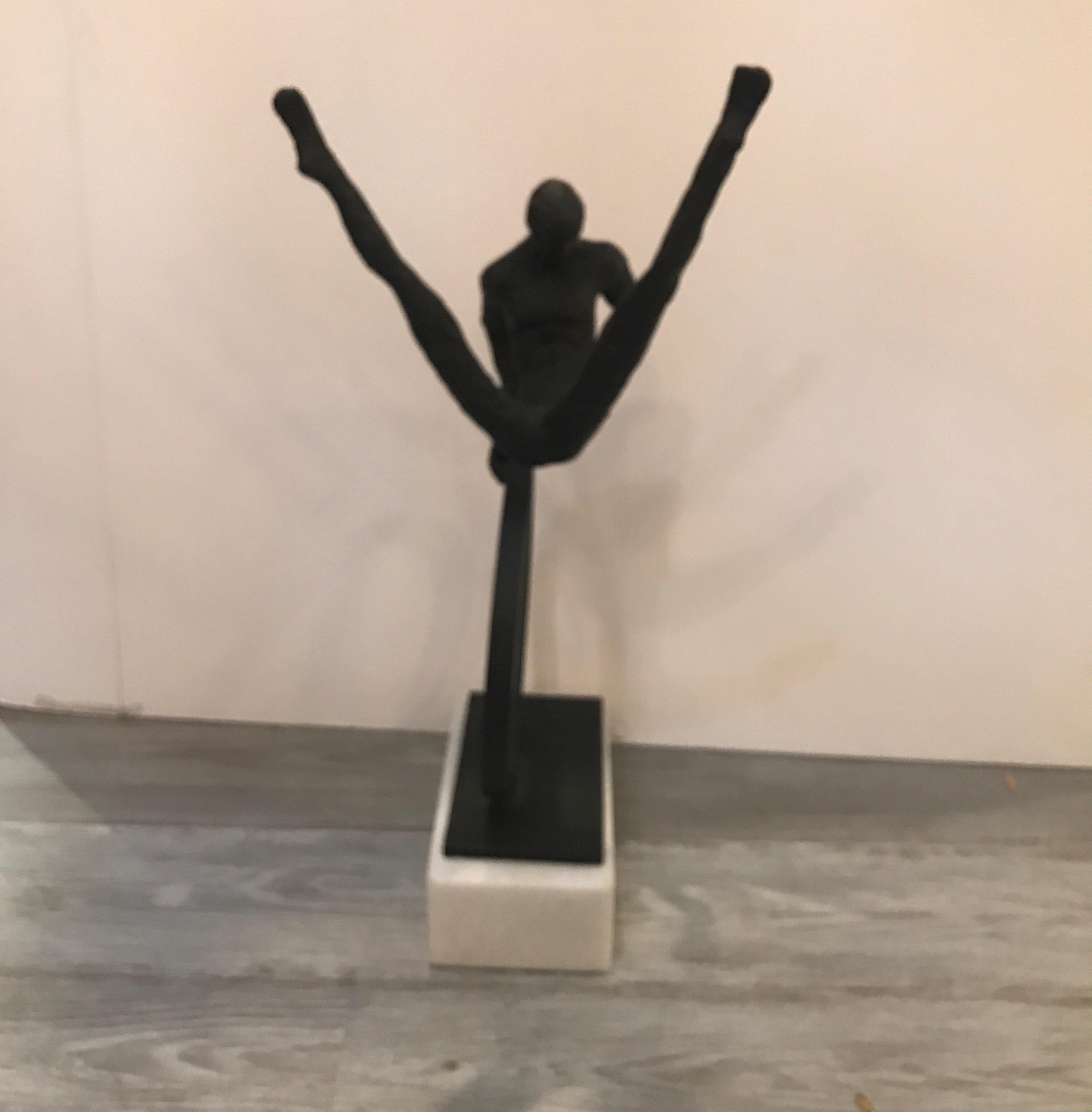 Industrial Modern Gymnast Sculpture Iron and Marble