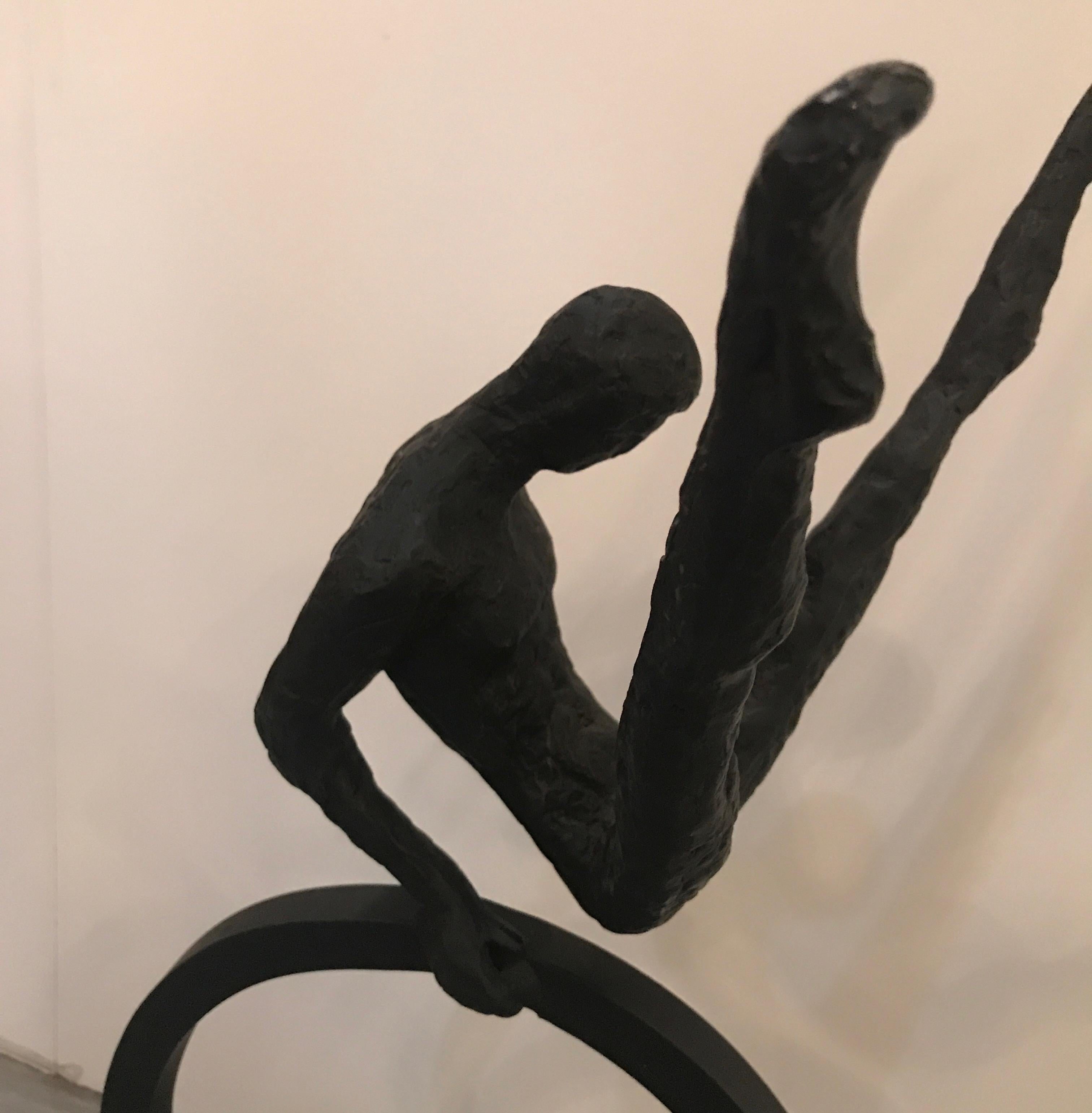 Modern Gymnast Sculpture Iron and Marble In Excellent Condition In Lambertville, NJ