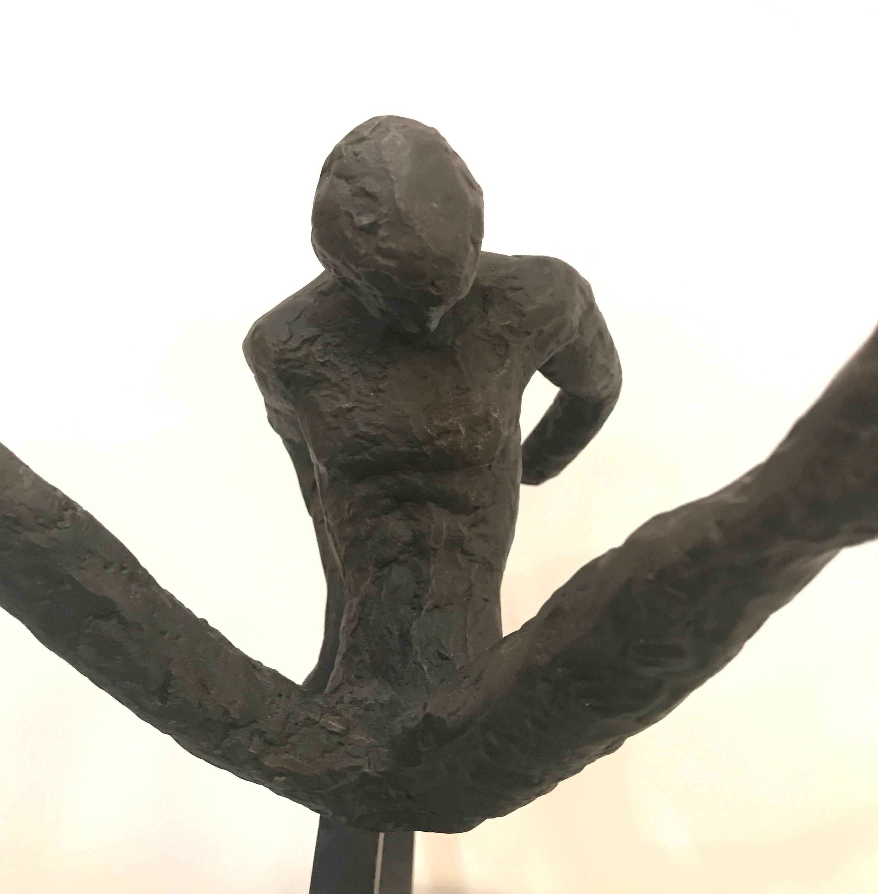 20th Century Modern Gymnast Sculpture Iron and Marble
