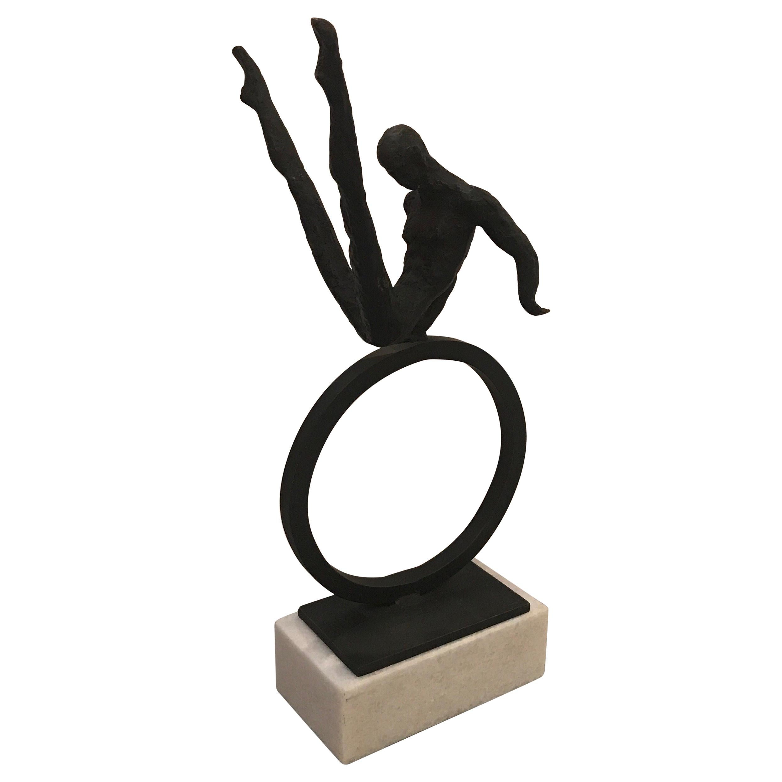 Modern Gymnast Sculpture Iron and Marble