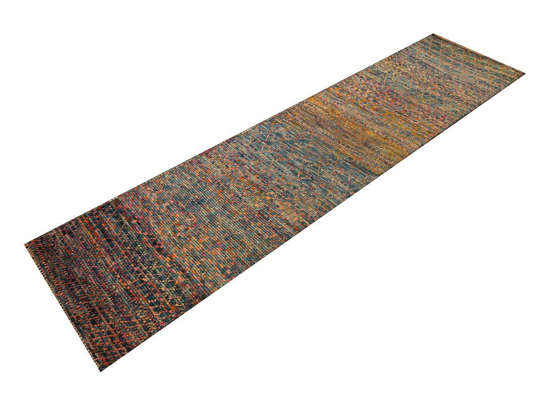 Modern Hallway Runner Design Rug Hand Knotted Wool and Silk Djoharian Collection For Sale 3