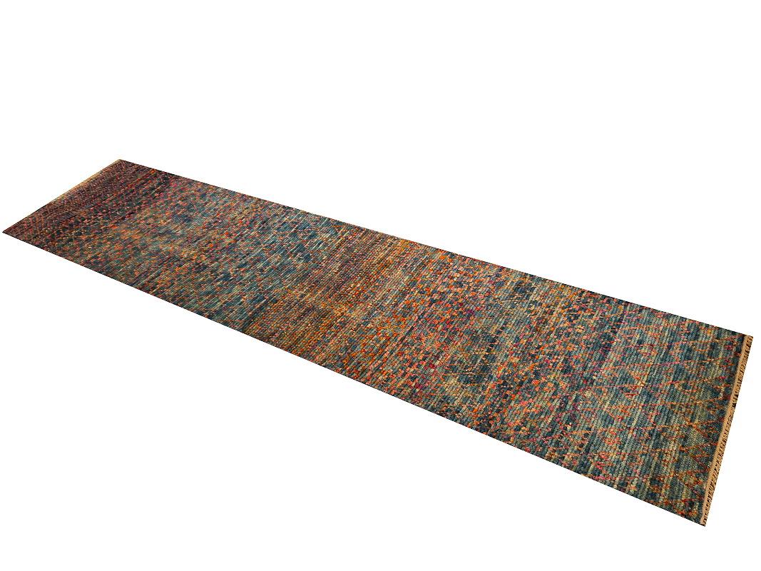 Modern Hallway Runner Design Rug Hand Knotted Wool and Silk Djoharian Collection For Sale 4