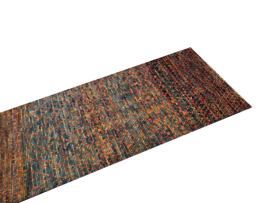 Modern Hallway Runner Design Rug Hand Knotted Wool and Silk Djoharian Collection For Sale 7