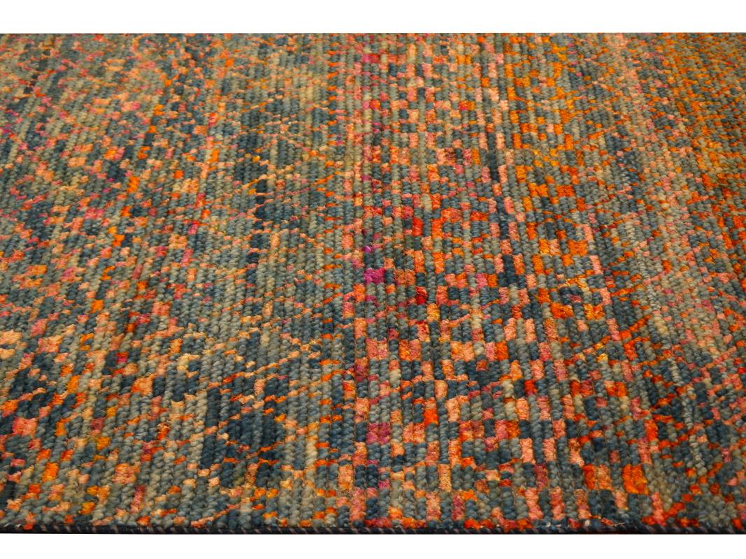Hand-Knotted Modern Hallway Runner Design Rug Hand Knotted Wool and Silk Djoharian Collection For Sale