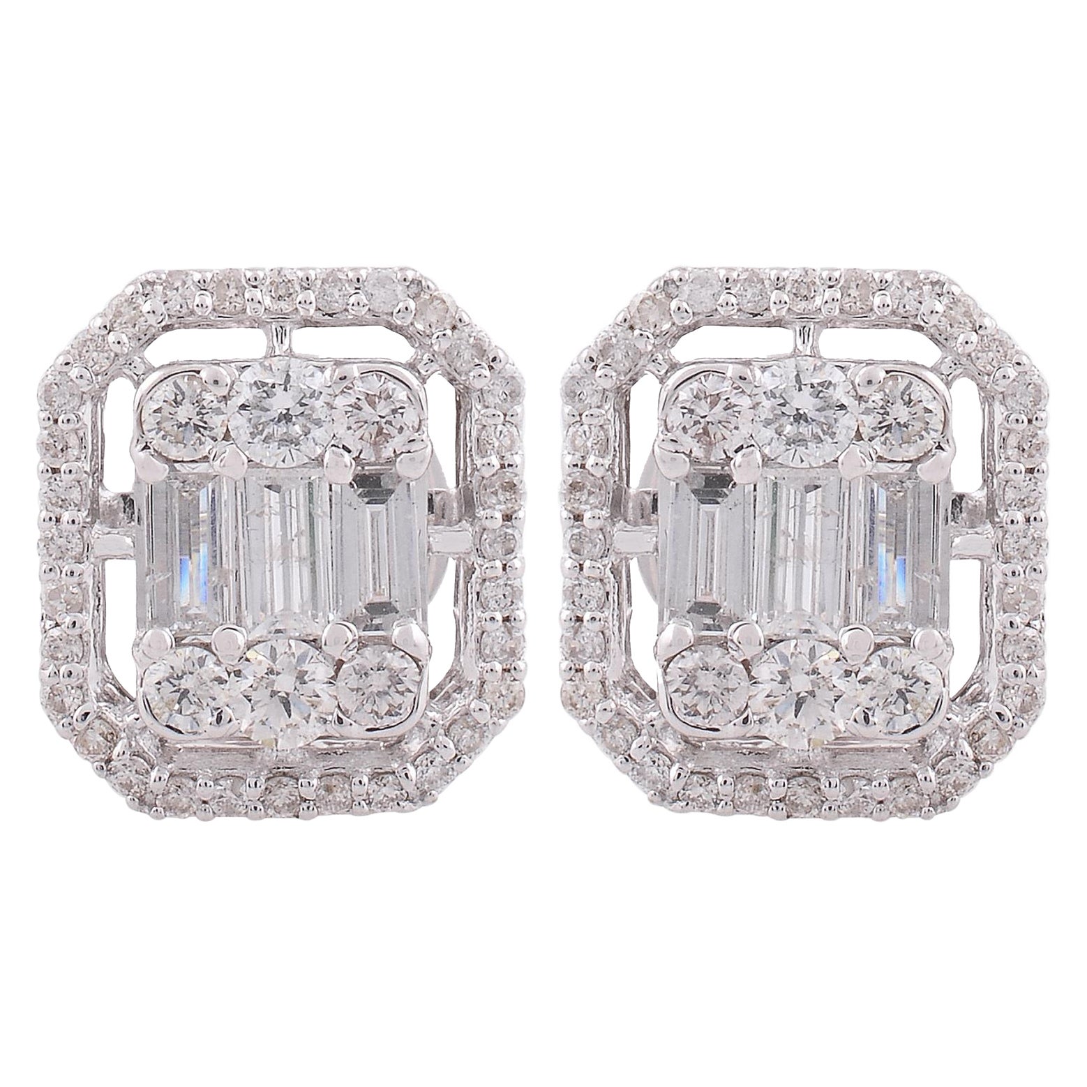 Moderne Halo 1.1 Ct Diamant Cluster Oktagon Zierliche Ohrstecker 14k Weißgold