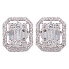 Moderne Halo 1.1 Ct Diamant Cluster Oktagon Zierliche Ohrstecker 14k Weißgold