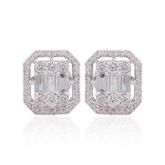 Boucles d'oreilles modernes Halo 1.10ct Diamond Cluster Octagon Dainty Stud Ears 18k White Gold