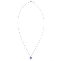 Halo Diamond Tanzanite Solitaire Necklace 18k Solid White Gold, Everyday Jewelry