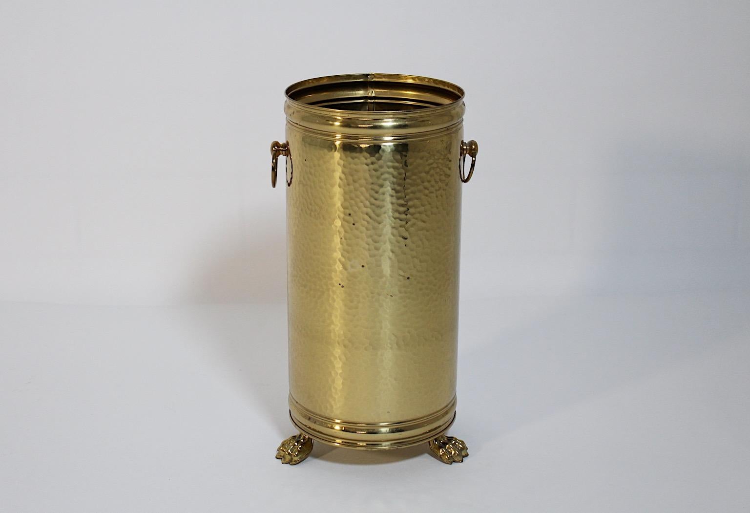 Hollywood Regency Modern Hammered Brass Sheet Vintage Umbrella Stand Cane Holder, 1980s, Italy For Sale