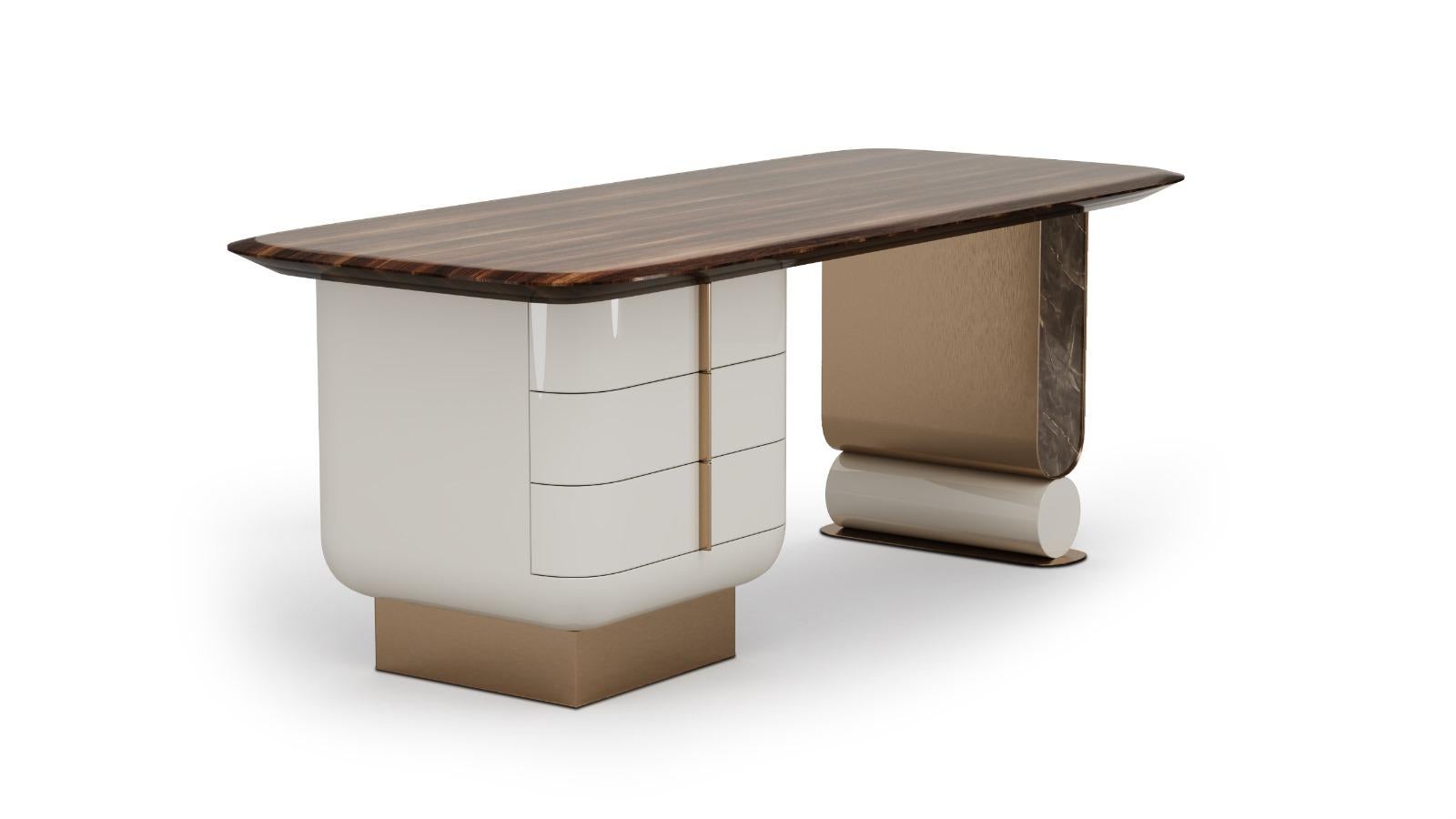 Hamptons Desk is a refined expression of coastal sophistication and tailored craftsmanship, ideal for discerning individuals who value presence and precision. Its tabletop is crafted in luxurious Eucalyptus Frisé, offering a rich grain and warm