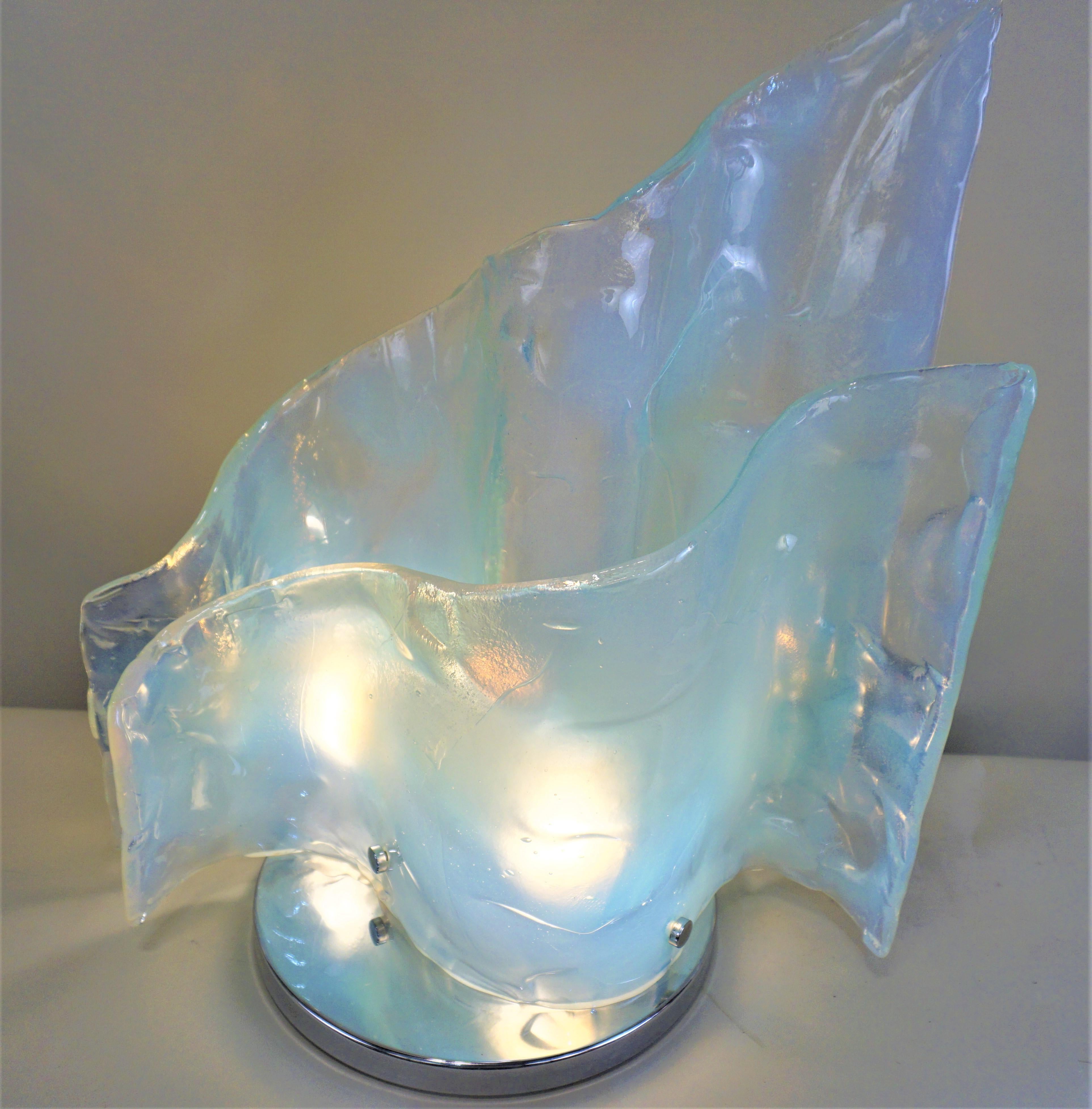 French Modern Hand Blown Opaline Glass Sculpture Table Lamp