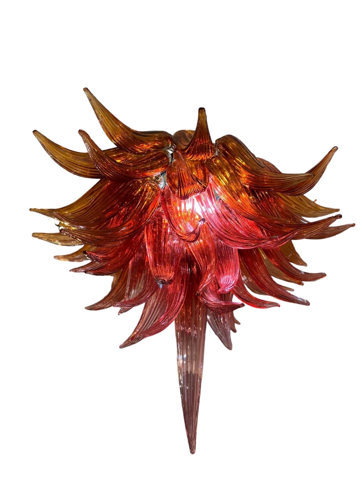 Blown Glass Modern Hand Blown Studio Glass Chandelier in the Manner of Dale Chihuly