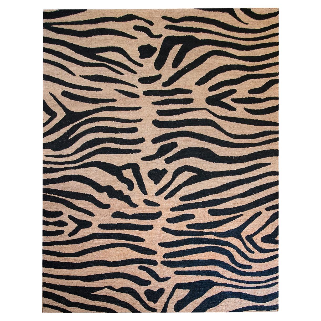 Modern Hand Braided Jute Carpet Rug in Black&Natural Zebra Fellini