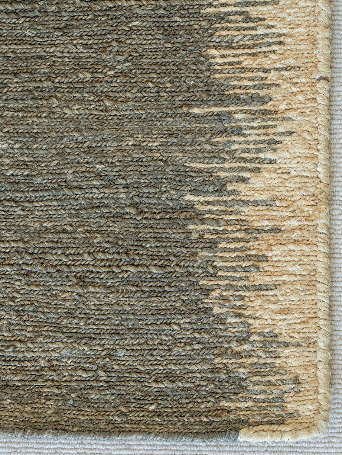 Contemporary Modern Hand Braided Jute Carpet Rug in Grey&Ivory degraded Shades For Sale