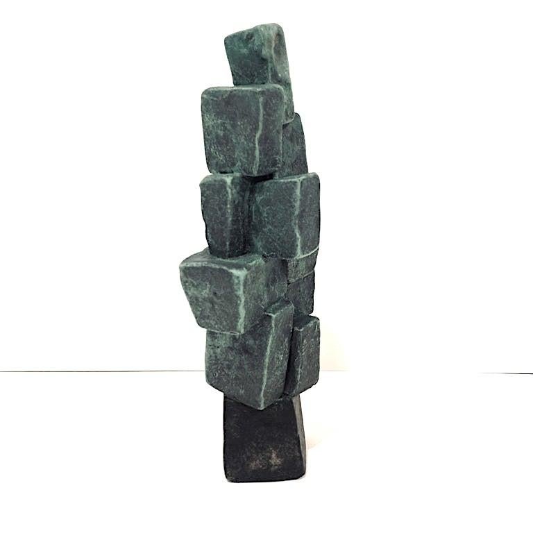 Hand built ceramic sculpture by renowned NY artist Judy Engel. This is stunning abstract totem with Engel's signature 'weathered bronze' glaze. These sculptures are becoming more and more collectible and look amazing set in modern or classic