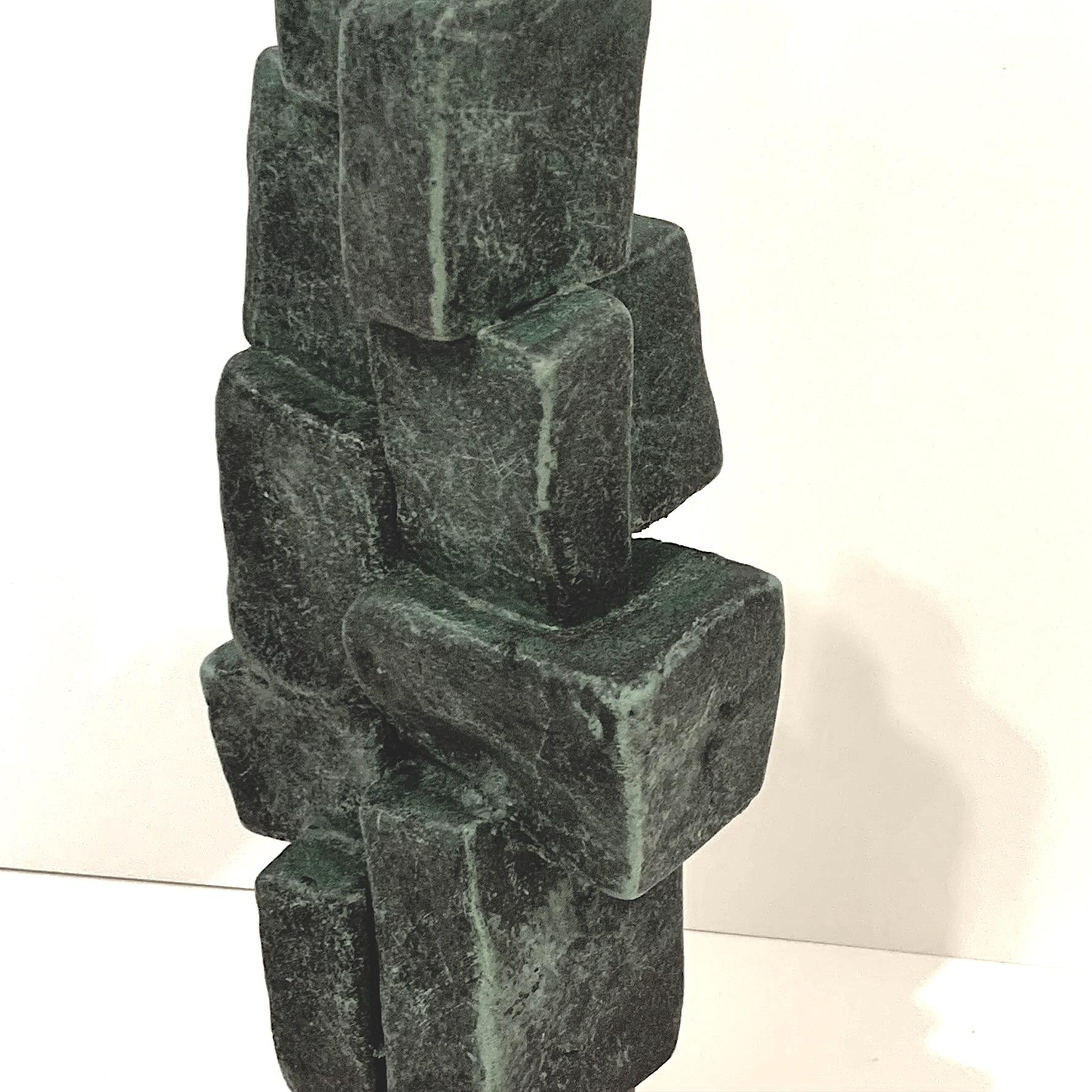 Contemporary Modern Hand Built Brutalist Weathered Bronze Ceramic Totem Sculpture Judy Engel