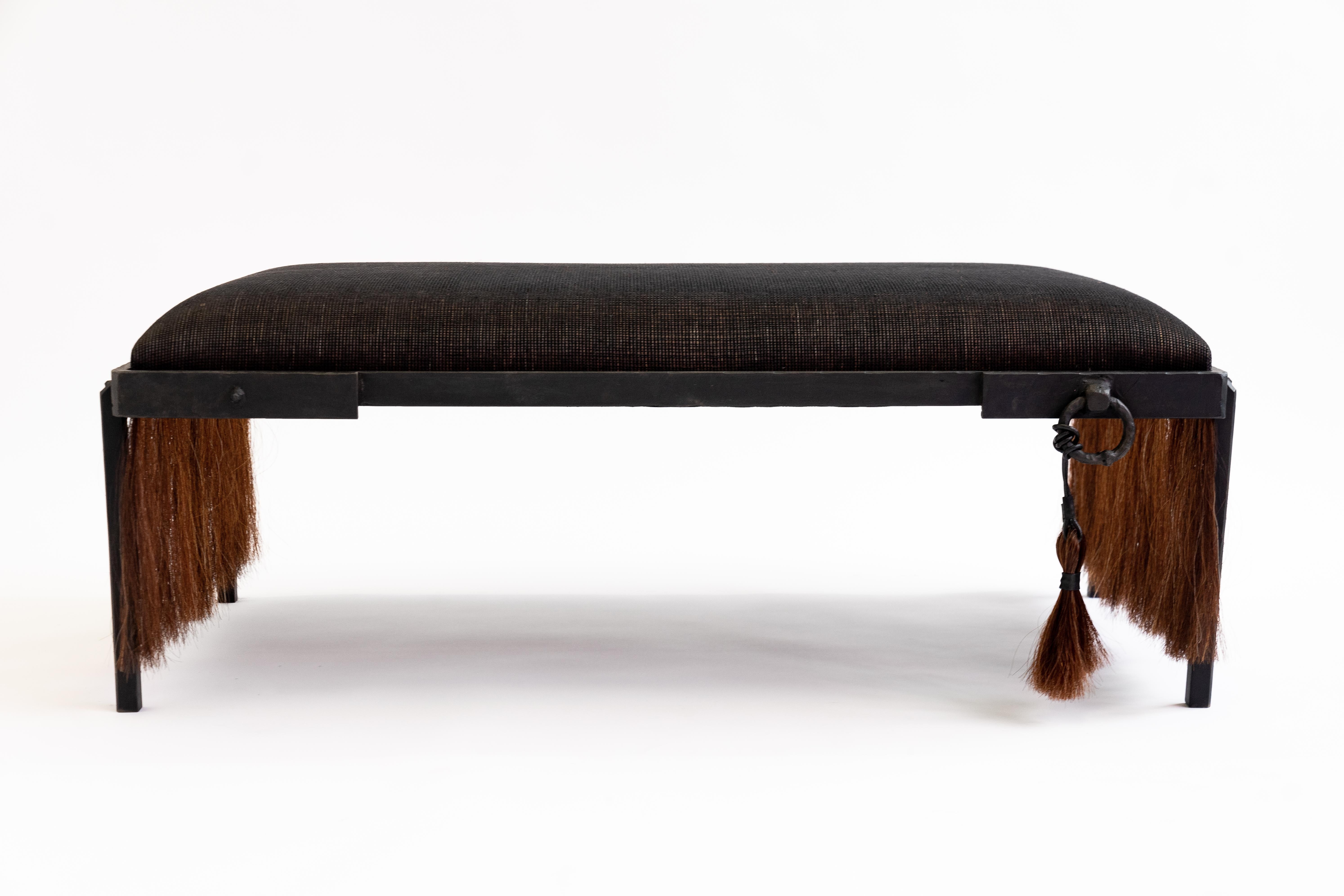 HORSE HAIR BENCH NO. 1 - BROWN
J.M. Szymanski 
d. 2019

Contemporary furniture at its finest. Horsehair textile and blackened iron are combined to create an exciting juxtaposition of elements. 

Available in creme, brown, and black. Custom sizes