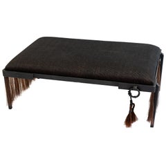 Bench Modern Hand Carved Handwoven Horsehair Brown Blackened Steel Tassel Fringe