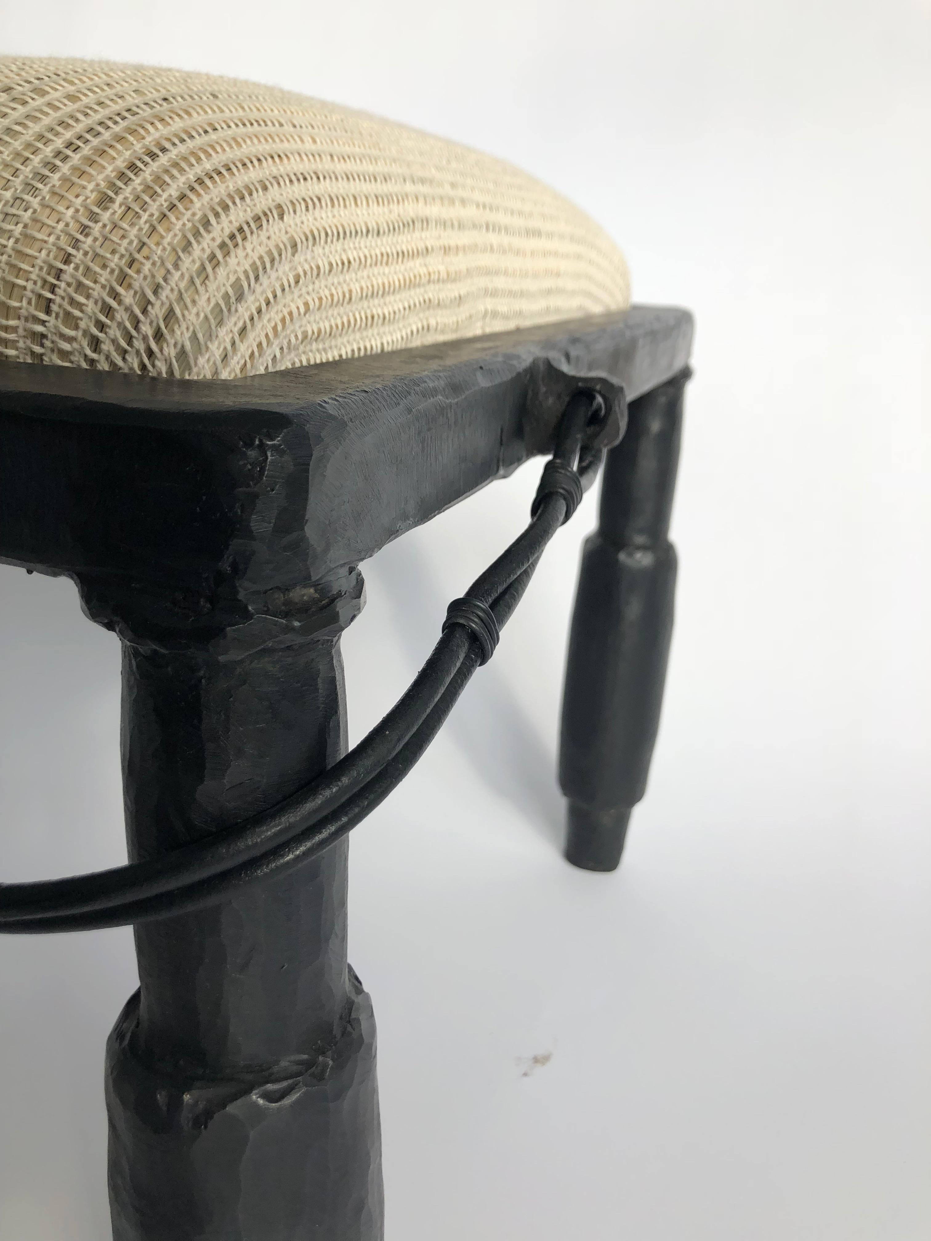 Stool/Bench Modern Mediaeval Handmade Horsehair Iron Woven Textile Fringe  Tassel For Sale at 1stDibs