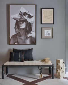 Hocker/Bank Moderne mittelalterliche handgefertigte Pferdehaar-Eisen geflochtene Textil Fransen Quaste