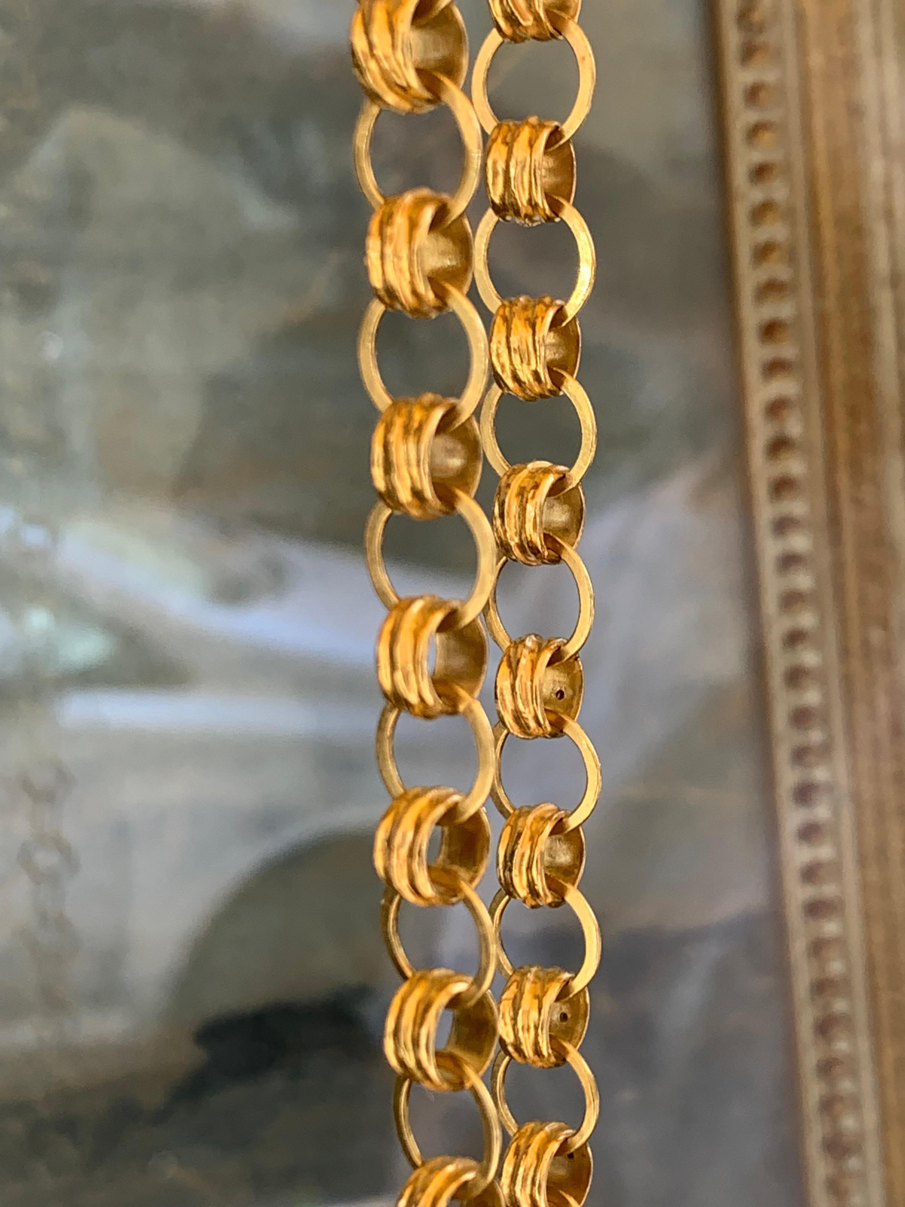 Contemporary Modern Hand Crafted Gold Necklace Chain 18 Karat Yellow Gold For Sale