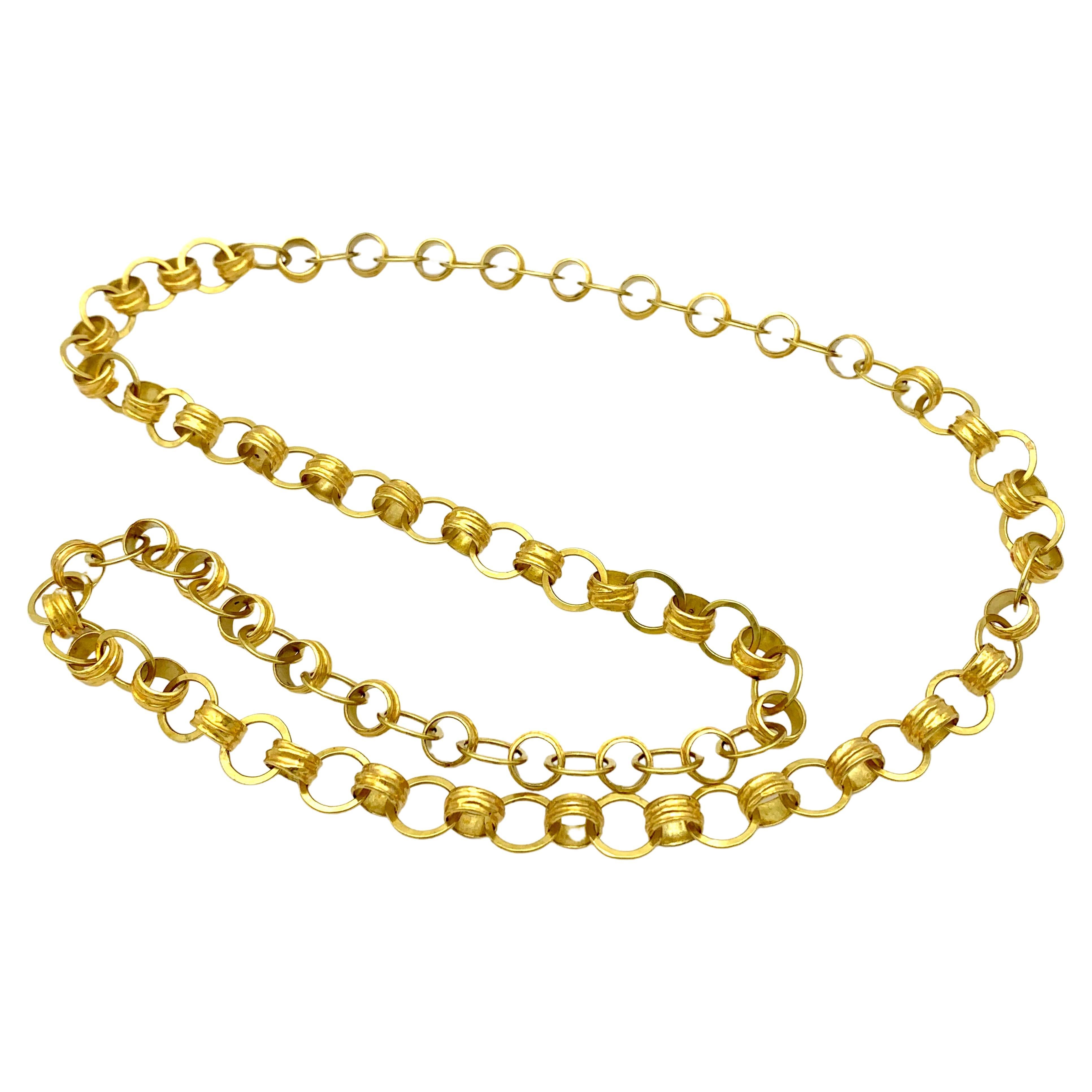 Modern Hand Crafted Gold Necklace Chain 18 Karat Yellow Gold For Sale