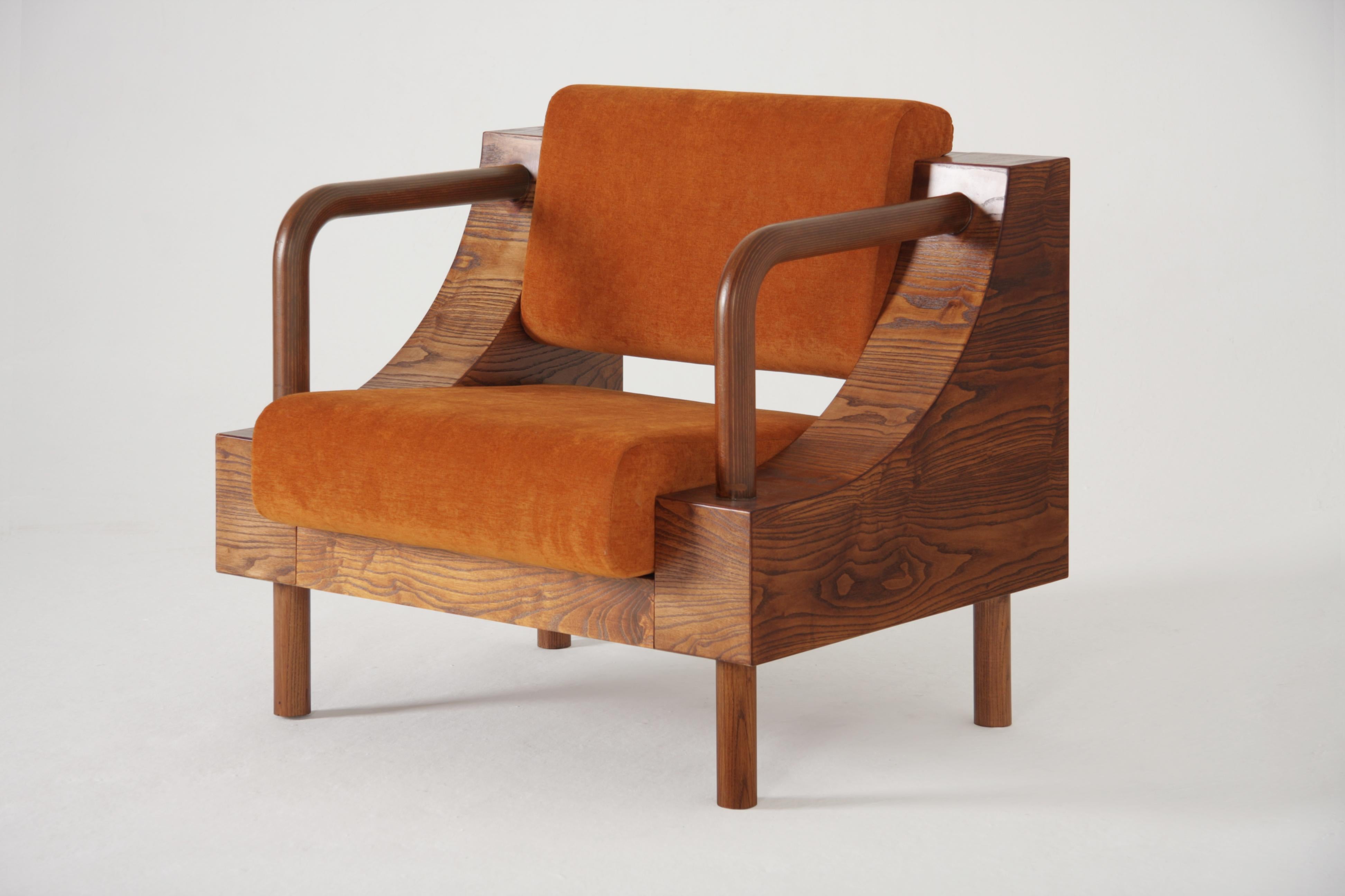 Other Modern Handcrafted Wooden Armchair with Velvet For Sale