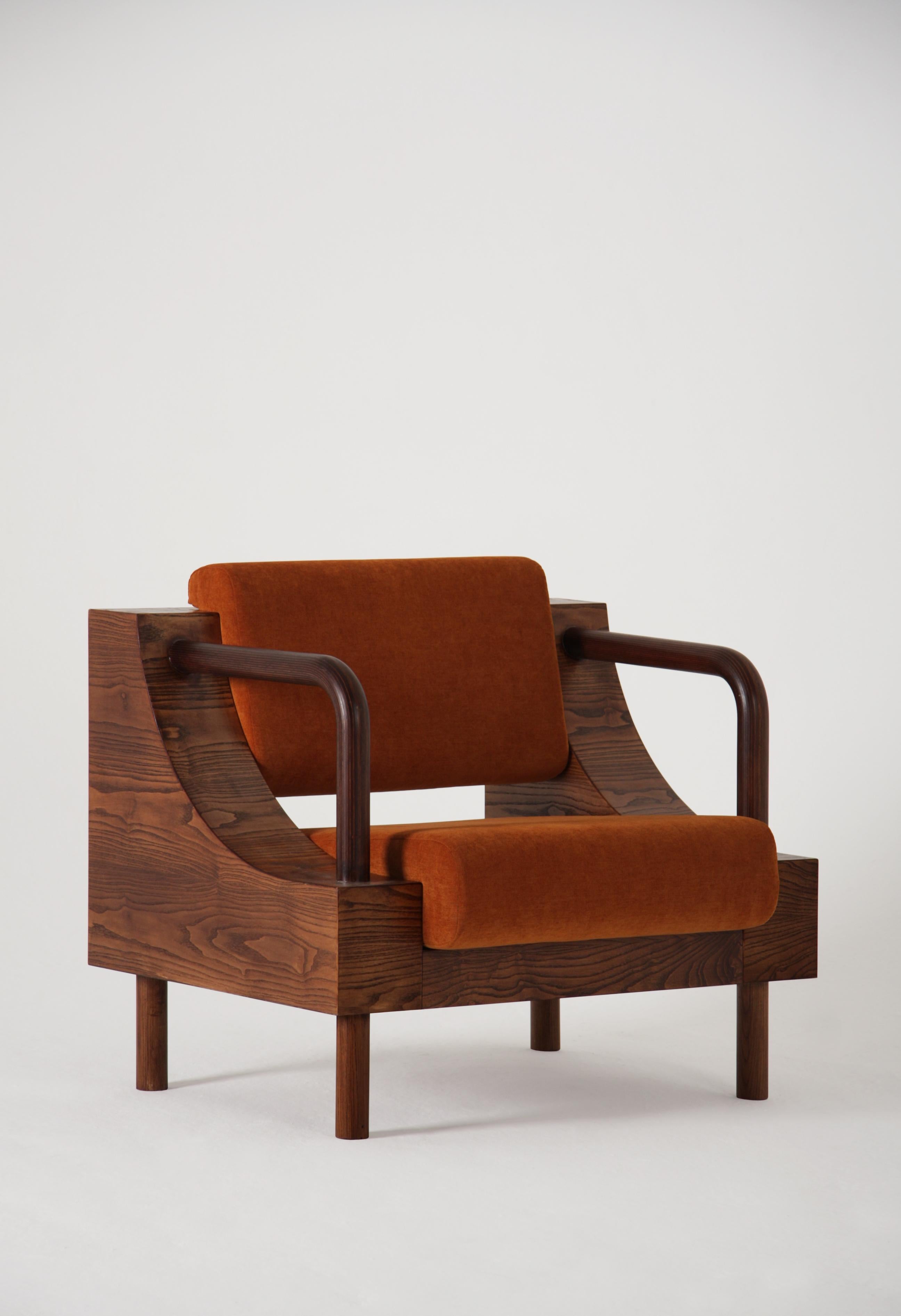 Modern Handcrafted Wooden Armchair with Velvet In New Condition For Sale In Firenze, IT