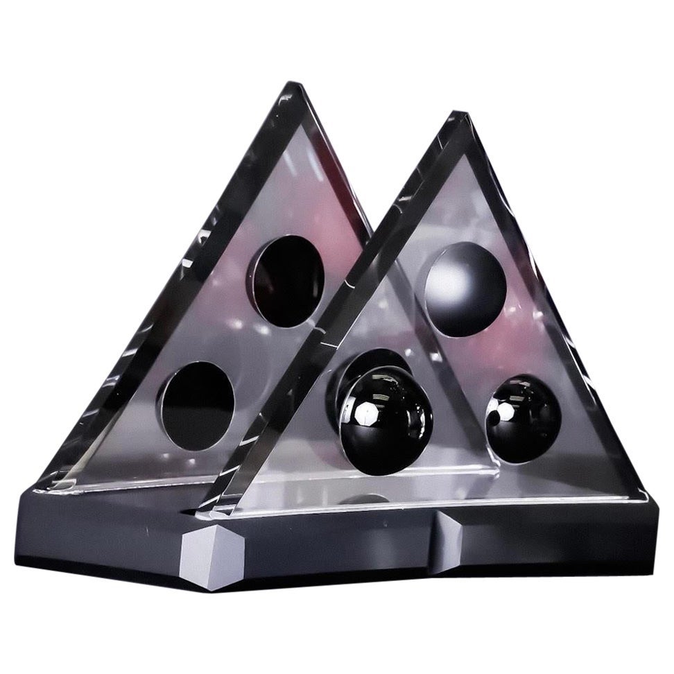 Modern Hand-Cut Crystal Ellipses Napkin Holder — Table Art Object