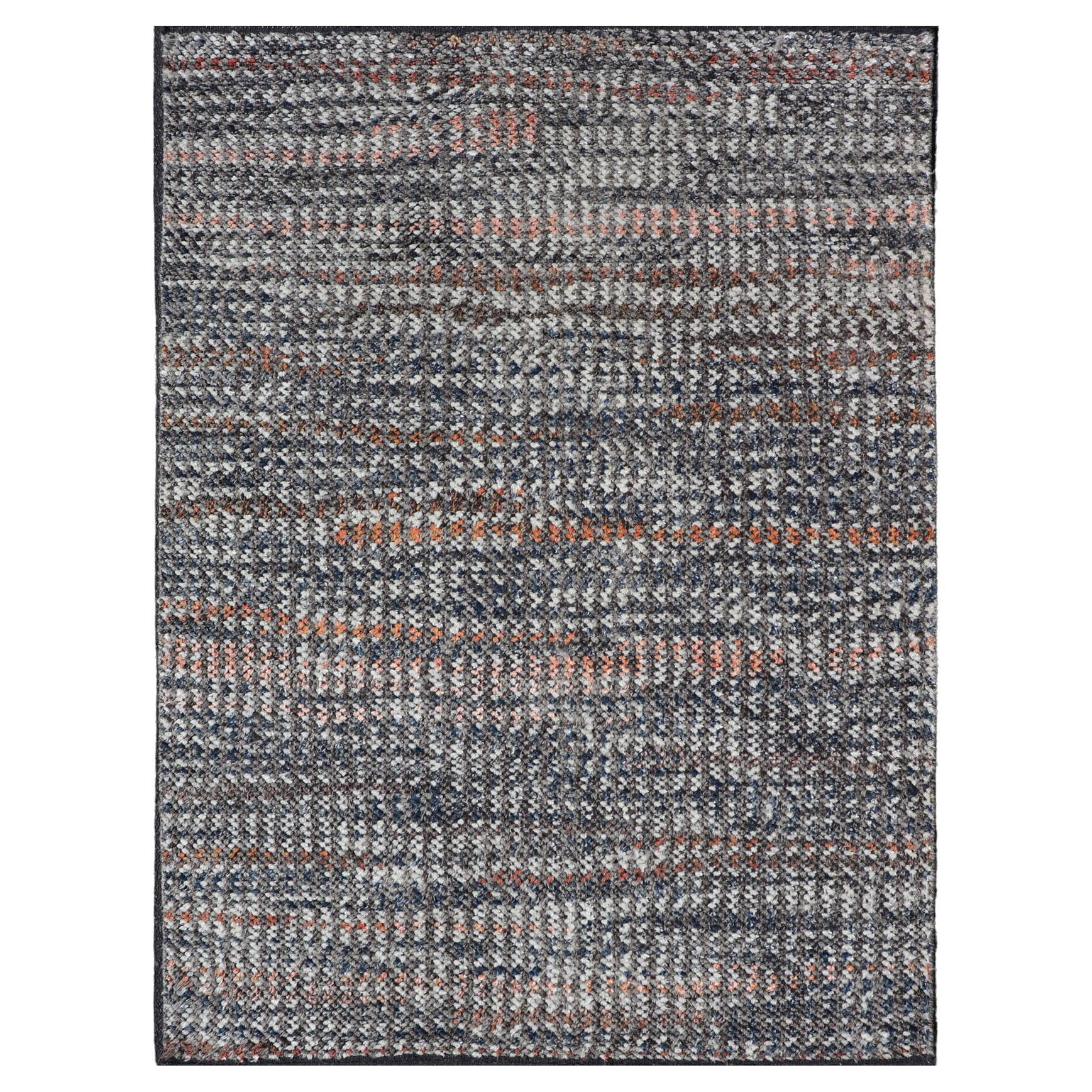 Modern Hand Knotted Abstract Rug in Multicolor And All-Over Design For Sale