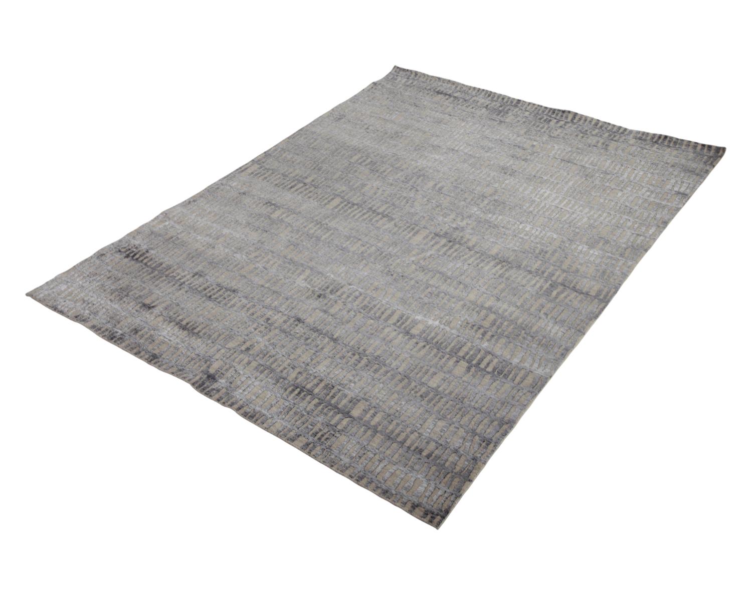 Modern Hand Knotted Area Rug in Beige Wool Blend 2