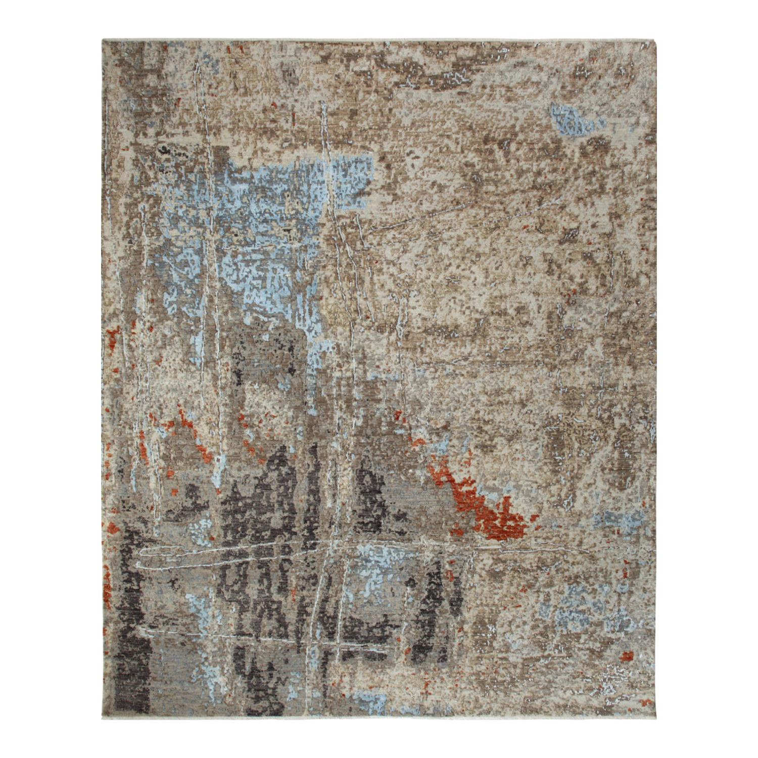 One-of-a-Kind Modern Wool Viscose Blend Hand-Knotted Area Rug, Oat, 7' 11 x 10