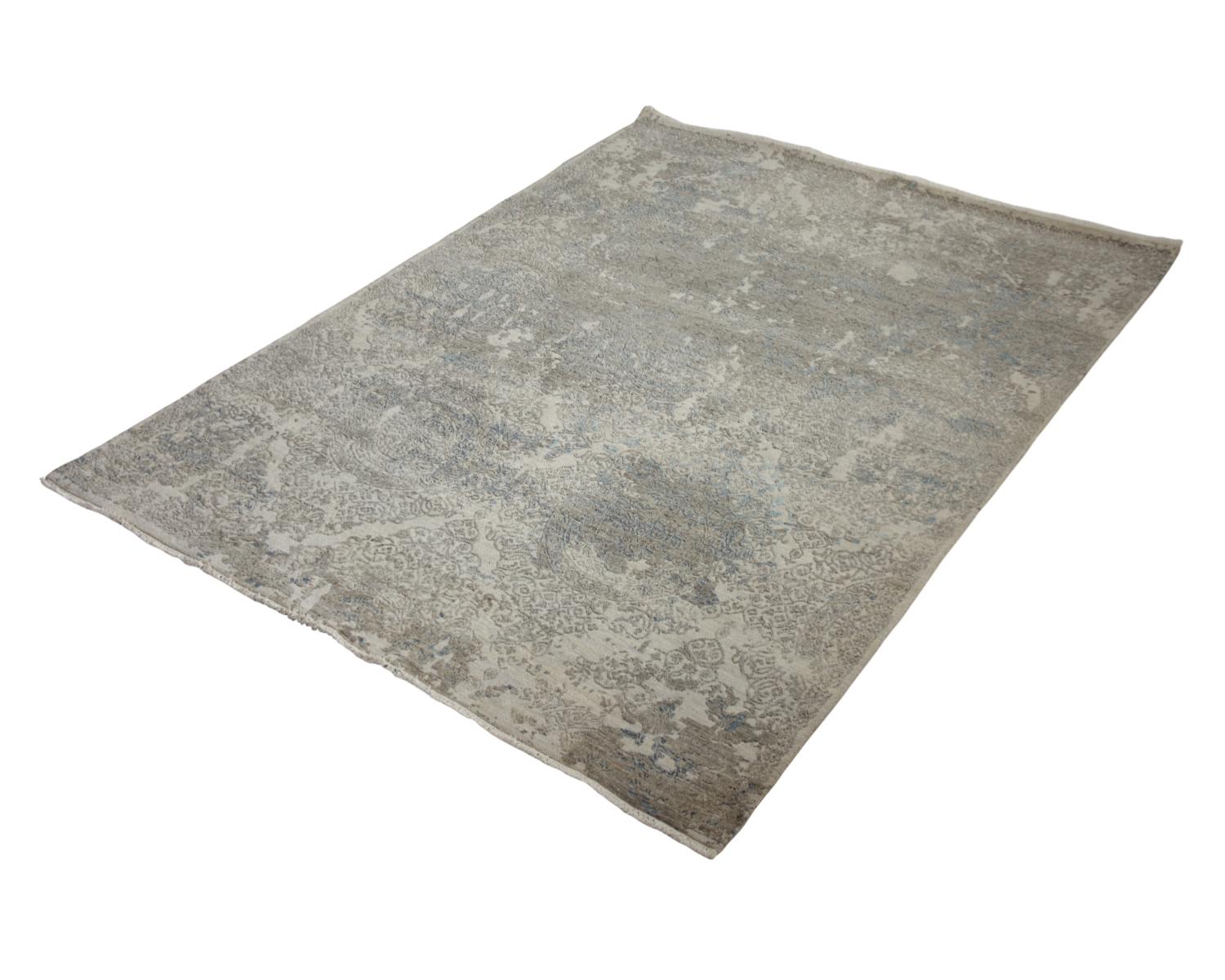 One-of-a-Kind Modern Wool Cotton Blend Hand-Knotted Area Rug, Taupe, 8'1 x 9'10 3