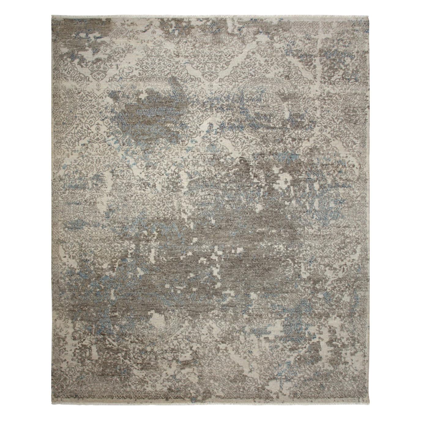 One-of-a-Kind Modern Wool Cotton Blend Hand-Knotted Area Rug, Taupe, 8'1 x 9'10
