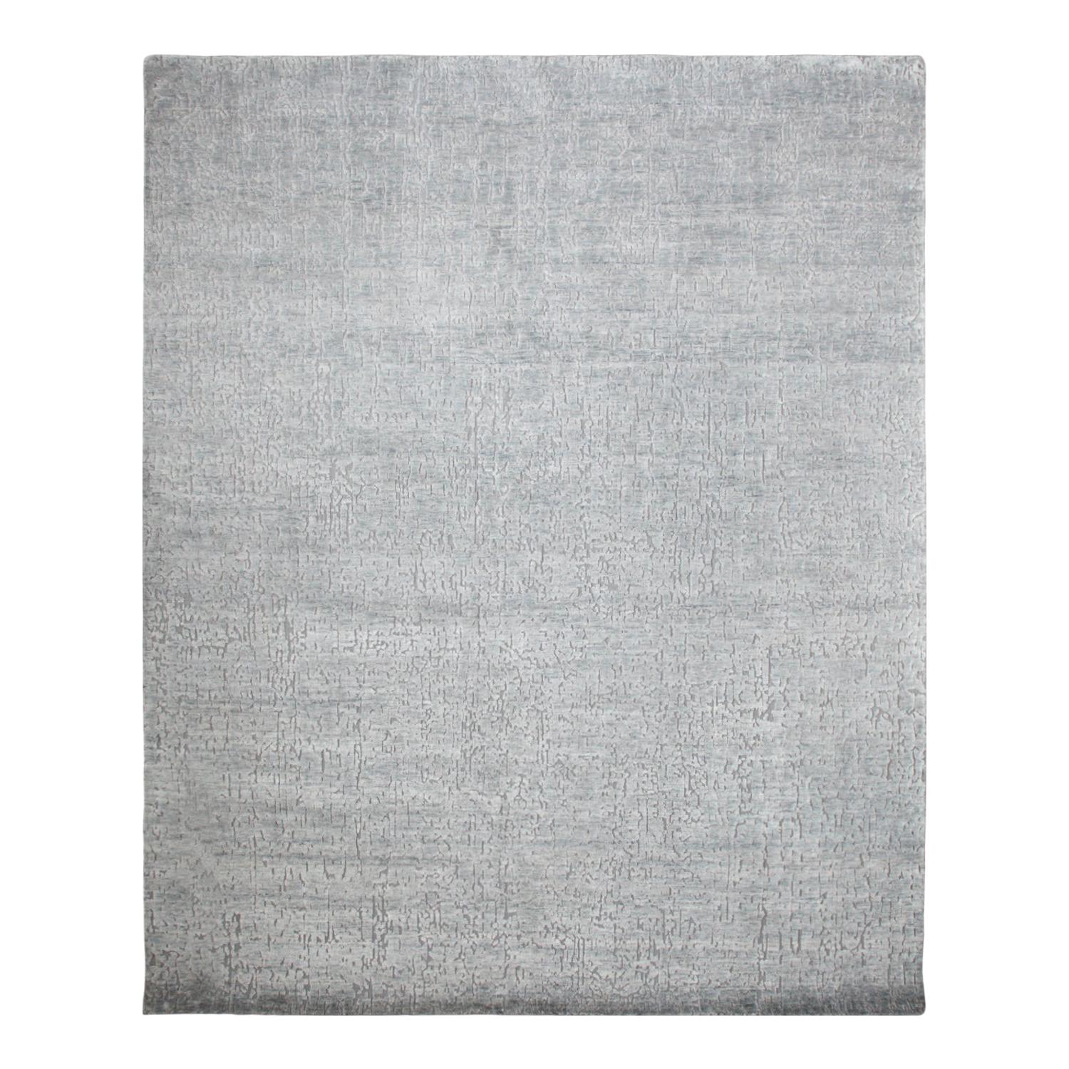 One-of-a-Kind Modern Wool Viscose Blend Hand-Knotted Area Rug, Mist, 8'1 x 10'1