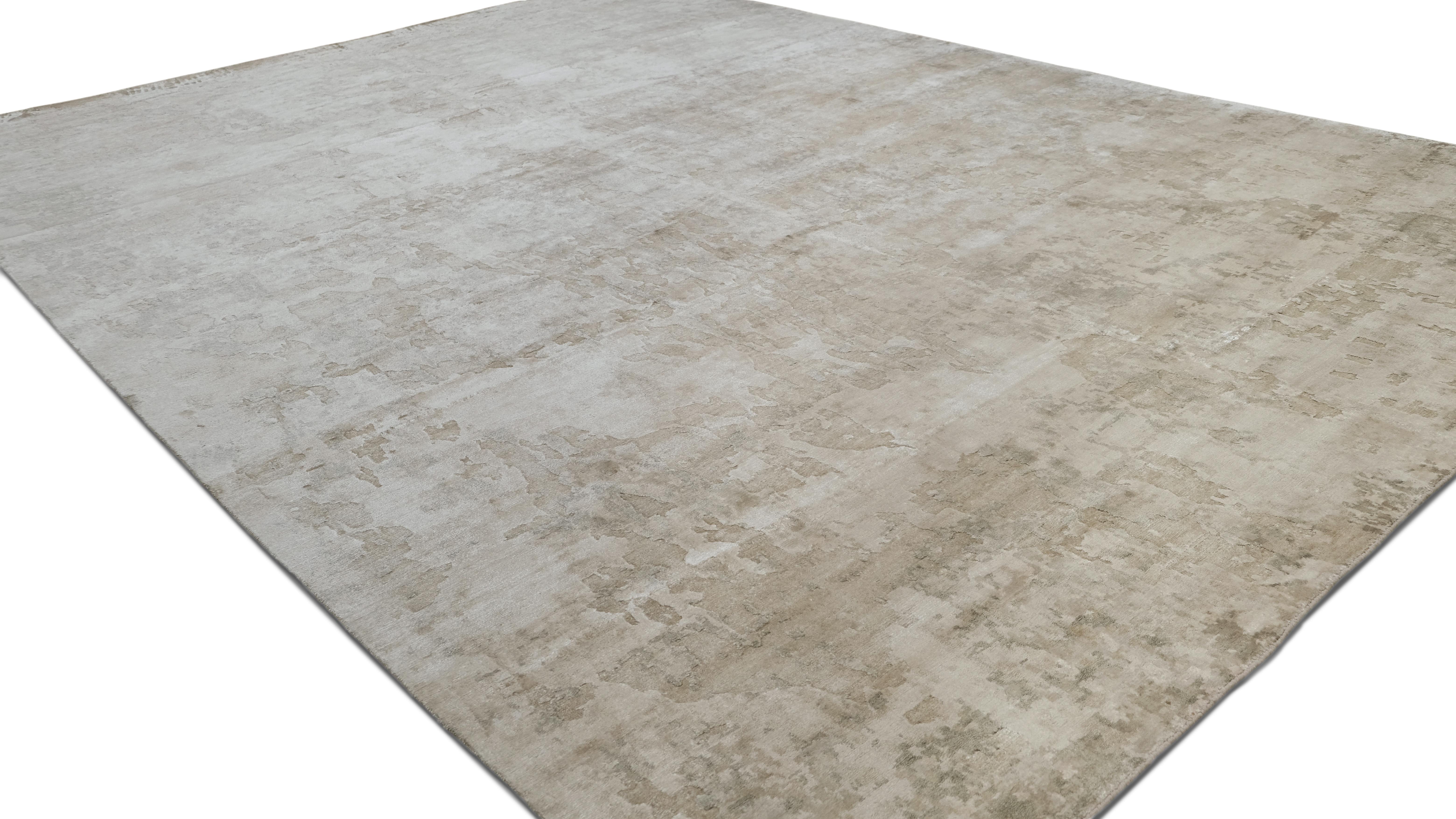 Hand-Knotted Modern Hand Knotted Bamboo Silk Rug 10'3''x14' For Sale