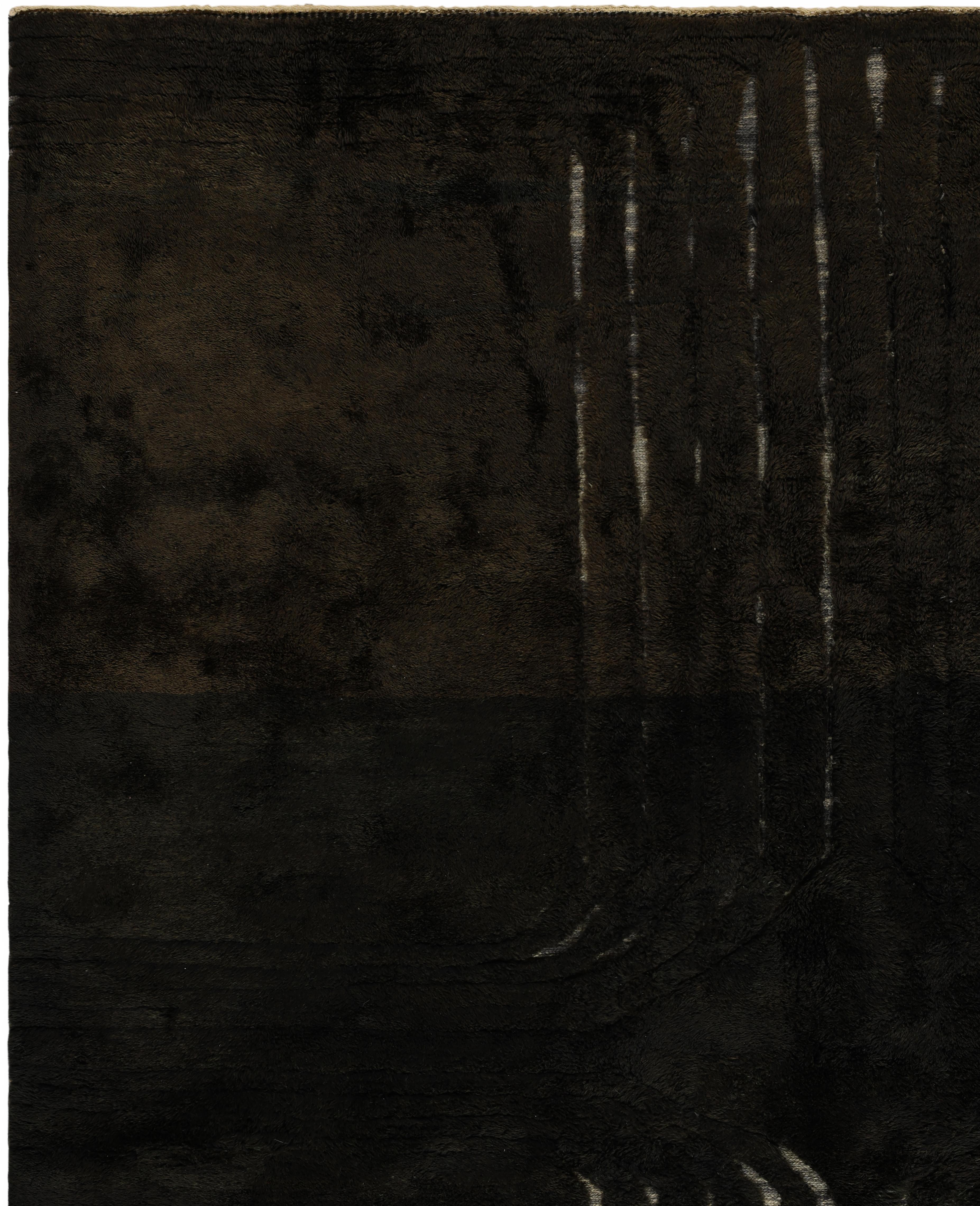 Modern Hand-Knotted Dark Green Moroccan Rug — New Wool Pile with Fringe For Sale 4