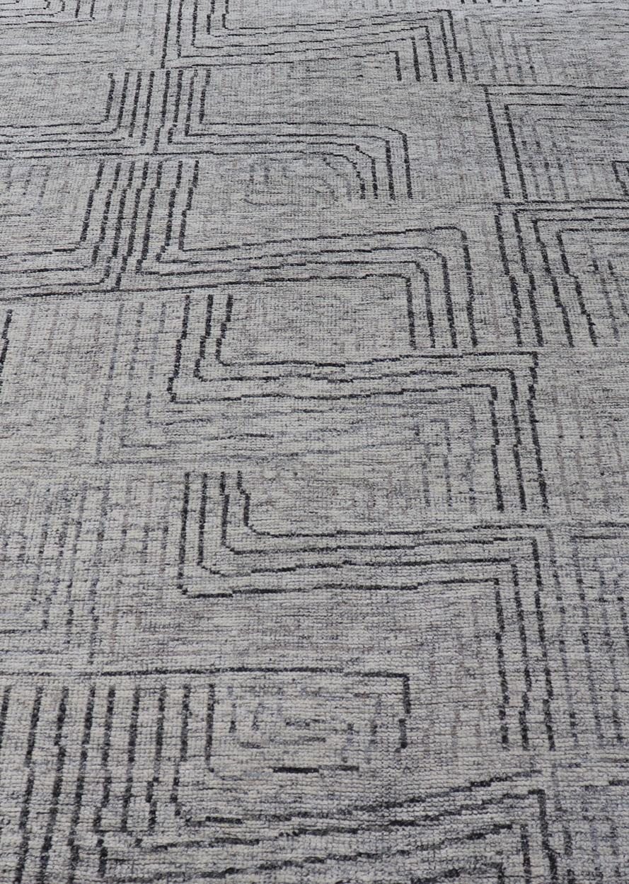 Contemporary Modern Hand Knotted Design with All Neutral Colored Rug For Sale