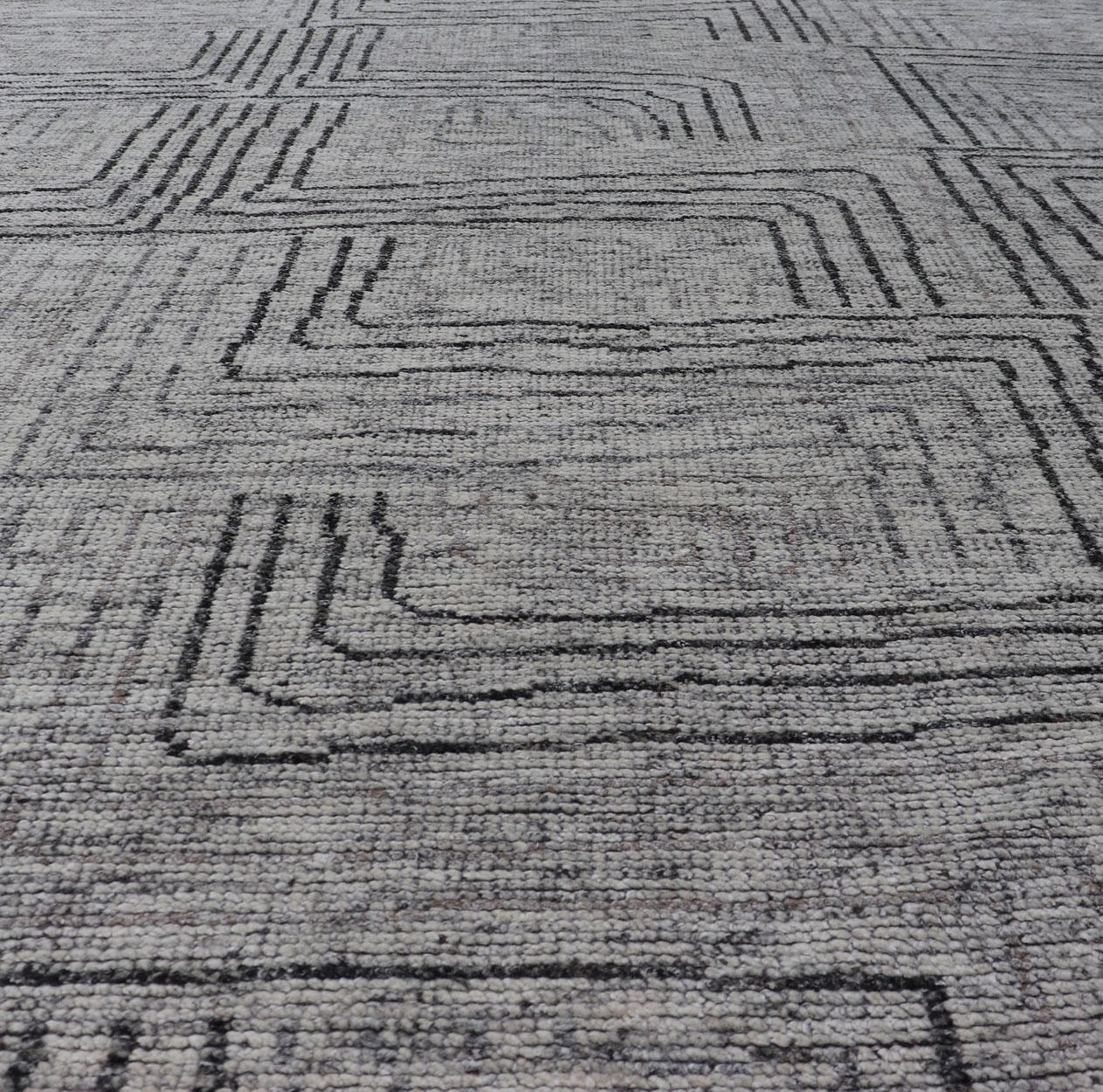Wool Modern Hand Knotted Design with All Neutral Colored Rug For Sale