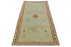 Moderner handgeknüpfter Gabbeh Wollteppich - Tribal Sage Green & Rust Erdtöne 3x6