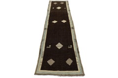 Runner moderno in lana Gabbeh annodato a mano - Design geometrico tribale - Marrone terra