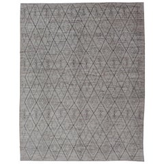 Modern Hand-Knotted in Wool with All-Over Sub-Geometric Diamond Design