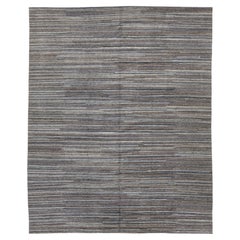 Modern Hand-Knotted Indian Wool Area Rug – Earth Tone Linear Stripe Design 12x15