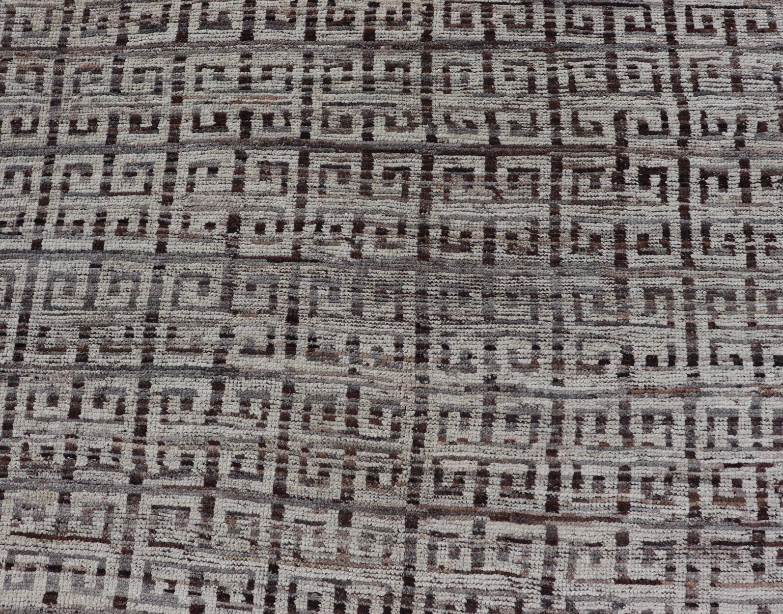 Modern Hand-Knotted Khotan in Wool with Greek Key Design in Earthy Tones For Sale 8