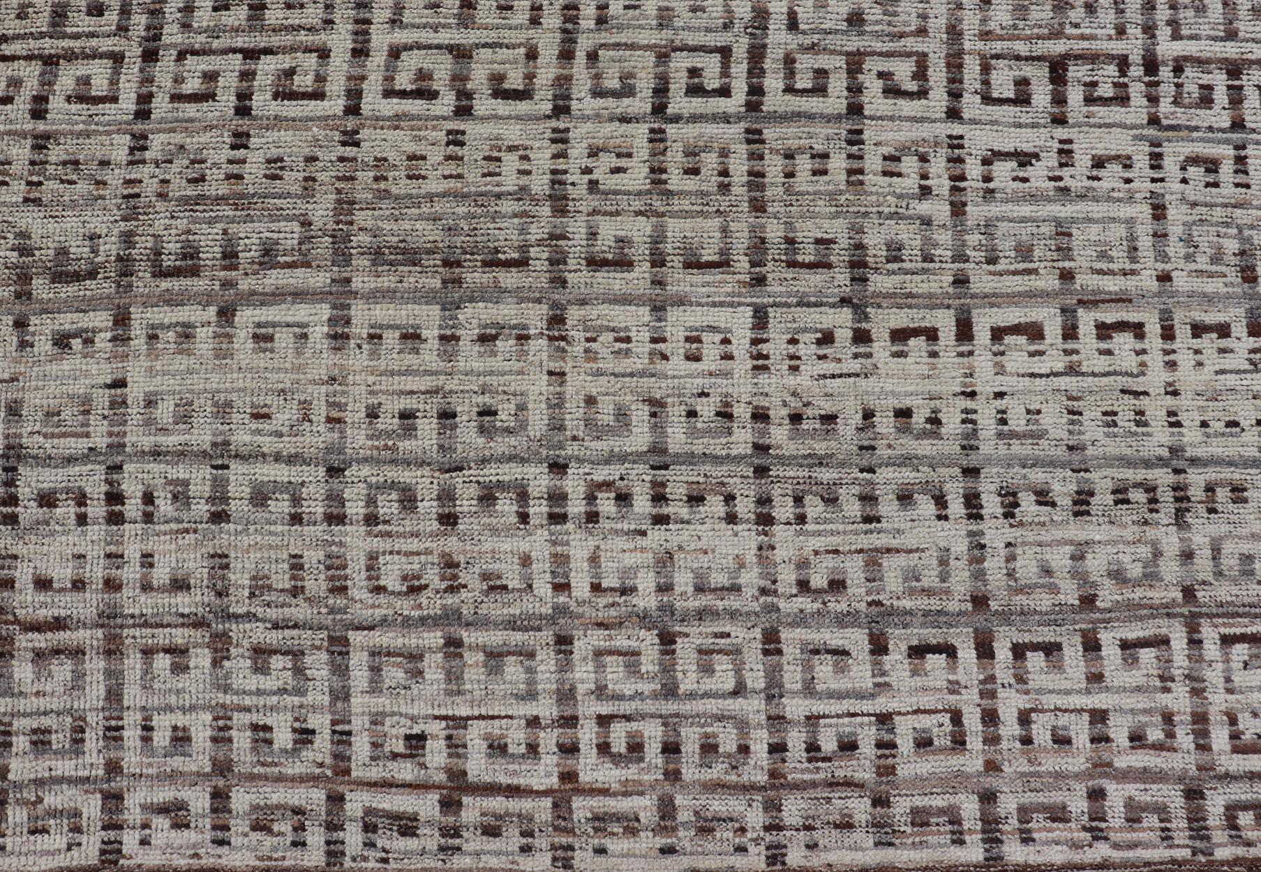 Modern Hand-Knotted Khotan in Wool with Greek Key Design in Earthy Tones In New Condition For Sale In Atlanta, GA